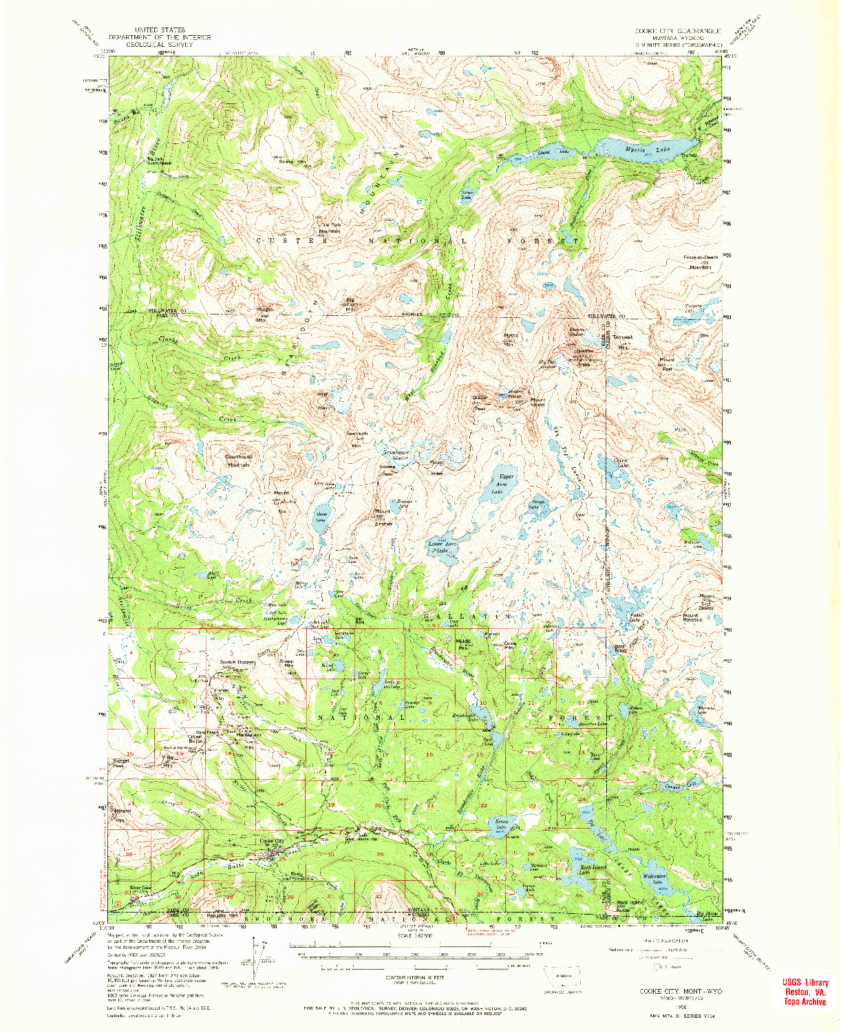 USGS 1:62500-SCALE QUADRANGLE FOR COOKE CITY, MT 1956