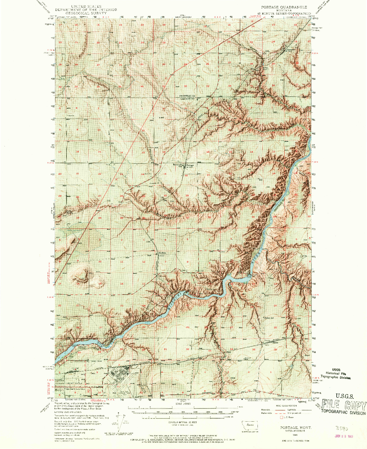 USGS 1:62500-SCALE QUADRANGLE FOR PORTAGE, MT 1948