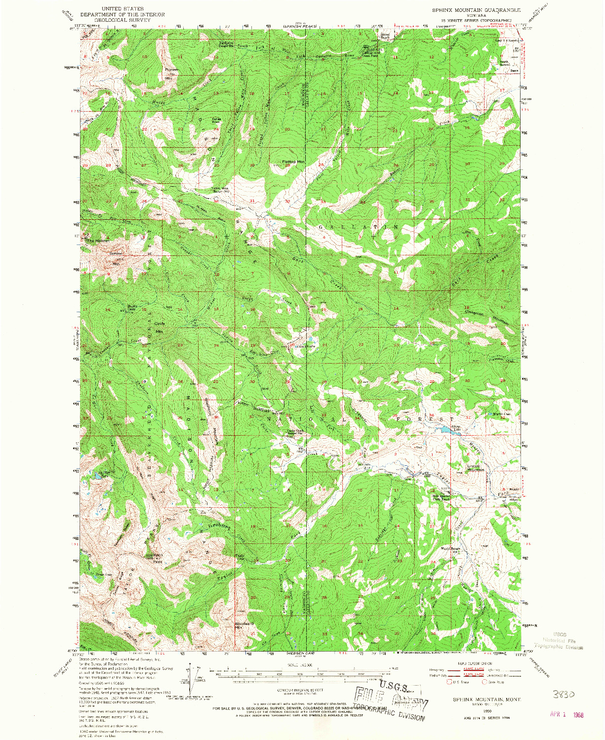 USGS 1:62500-SCALE QUADRANGLE FOR SPHINX MOUNTAIN, MT 1950