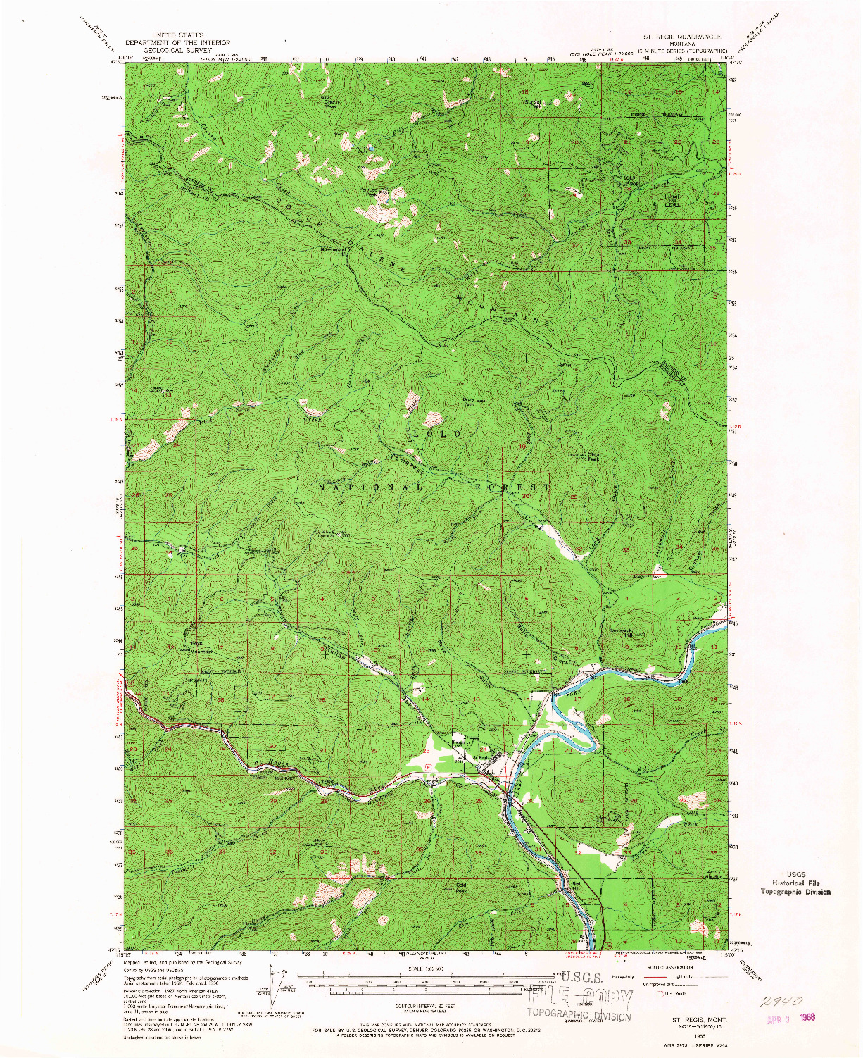 USGS 1:62500-SCALE QUADRANGLE FOR ST REGIS, MT 1956