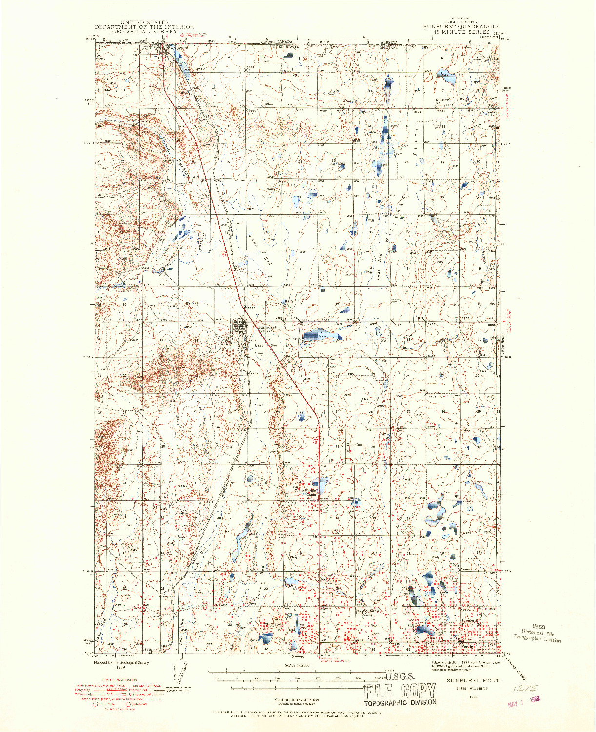 USGS 1:62500-SCALE QUADRANGLE FOR SUNBURST, MT 1939