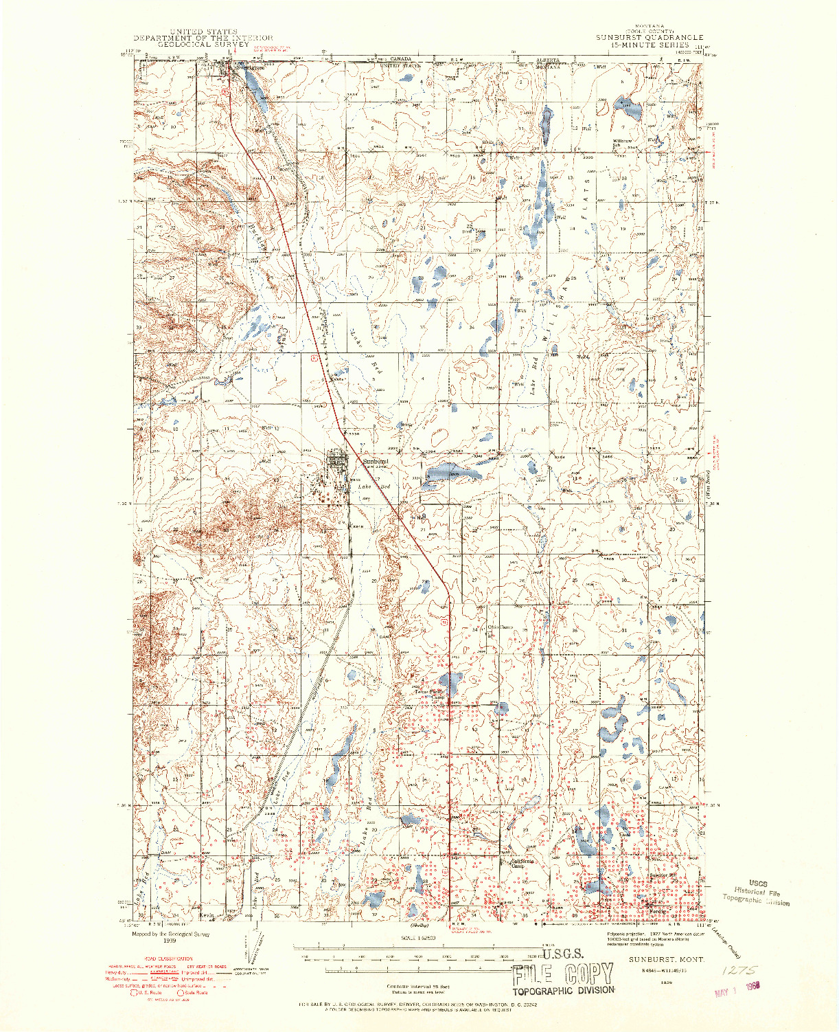 USGS 1:62500-SCALE QUADRANGLE FOR SUNBURST, MT 1939