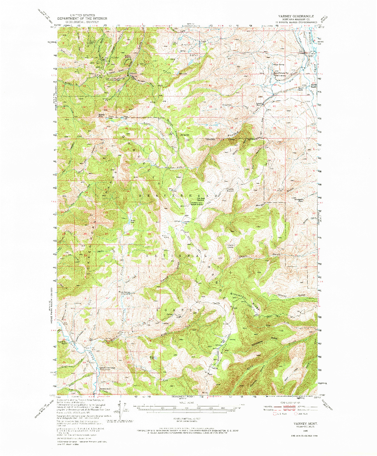 USGS 1:62500-SCALE QUADRANGLE FOR VARNEY, MT 1949