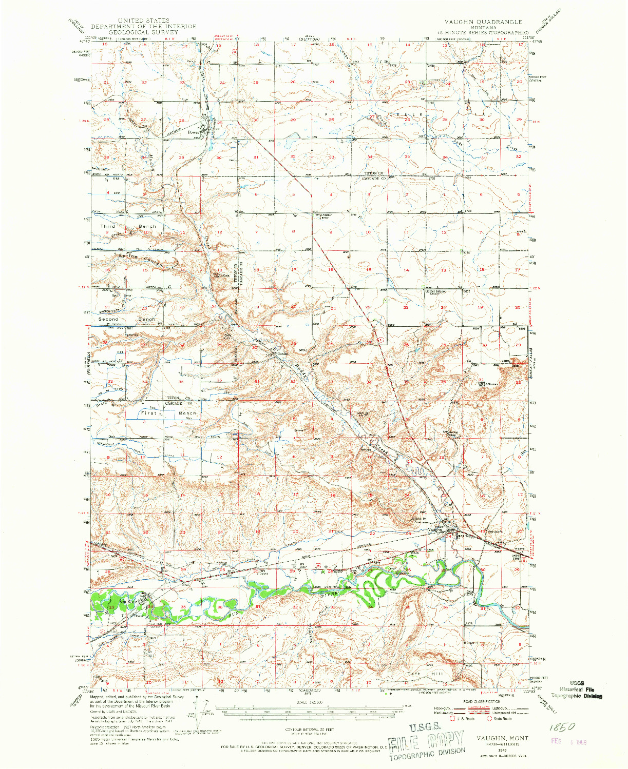 USGS 1:62500-SCALE QUADRANGLE FOR VAUGHN, MT 1949