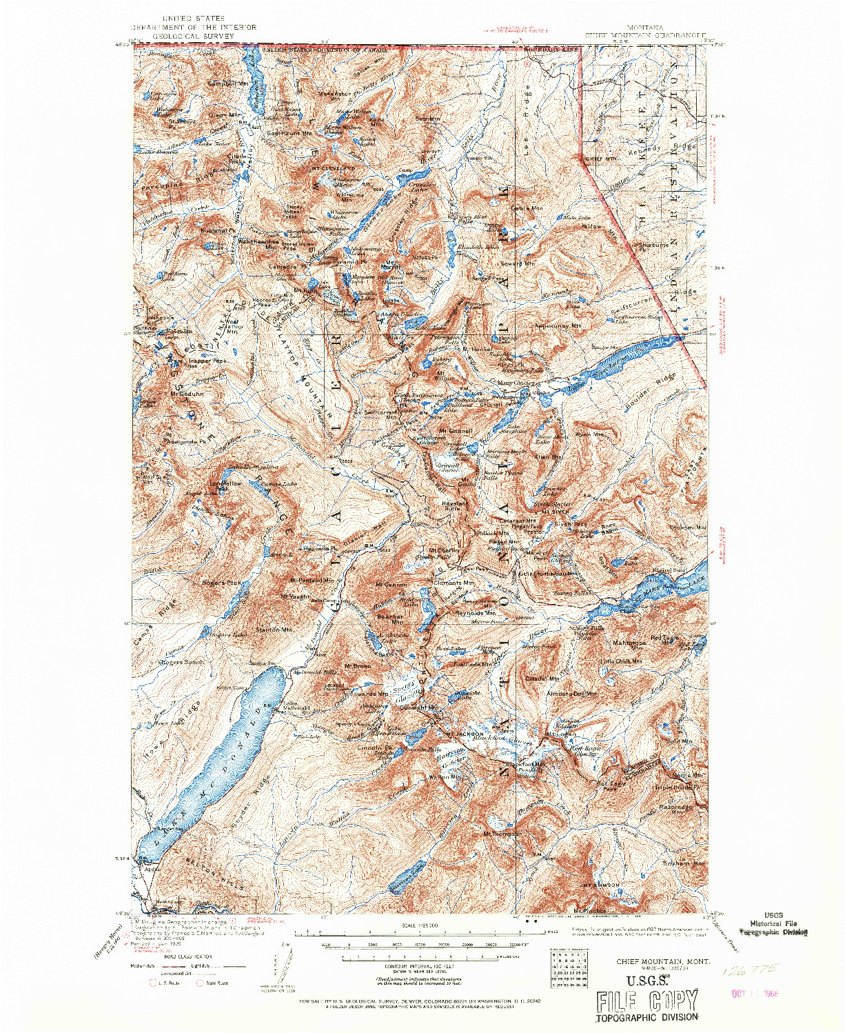 USGS 1:125000-SCALE QUADRANGLE FOR CHIEF MOUNTAIN, MT 1938