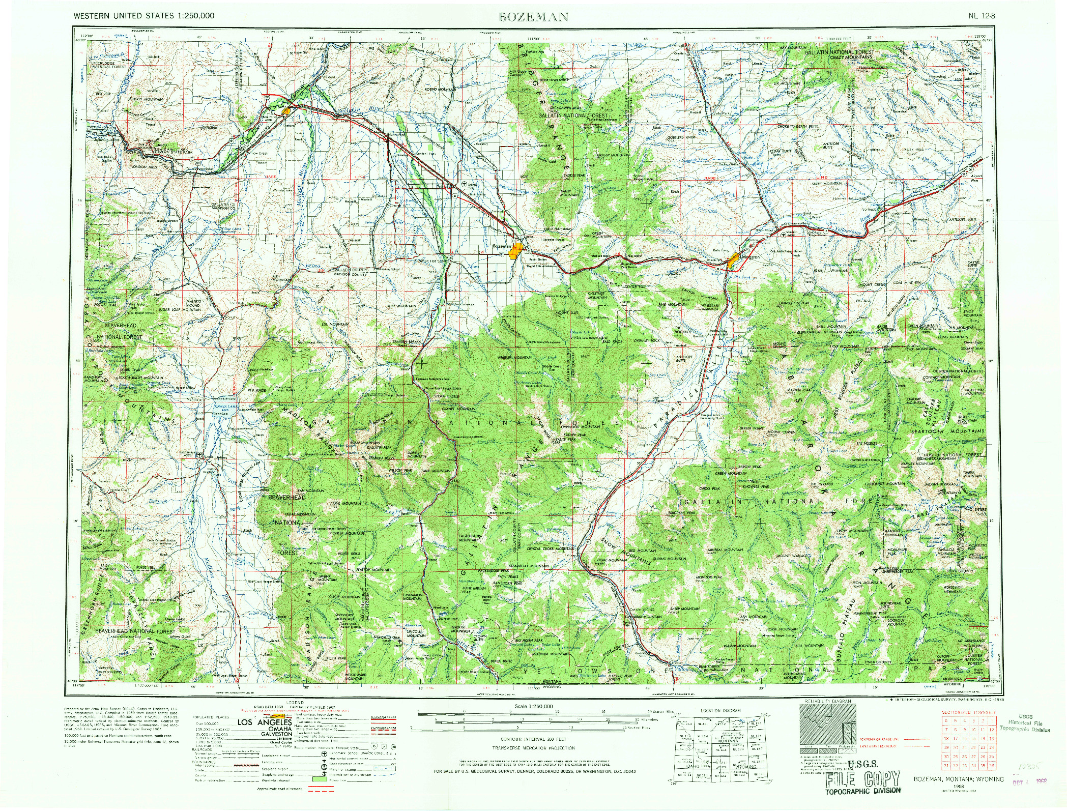 USGS 1:250000-SCALE QUADRANGLE FOR BOZEMAN, MT 1958