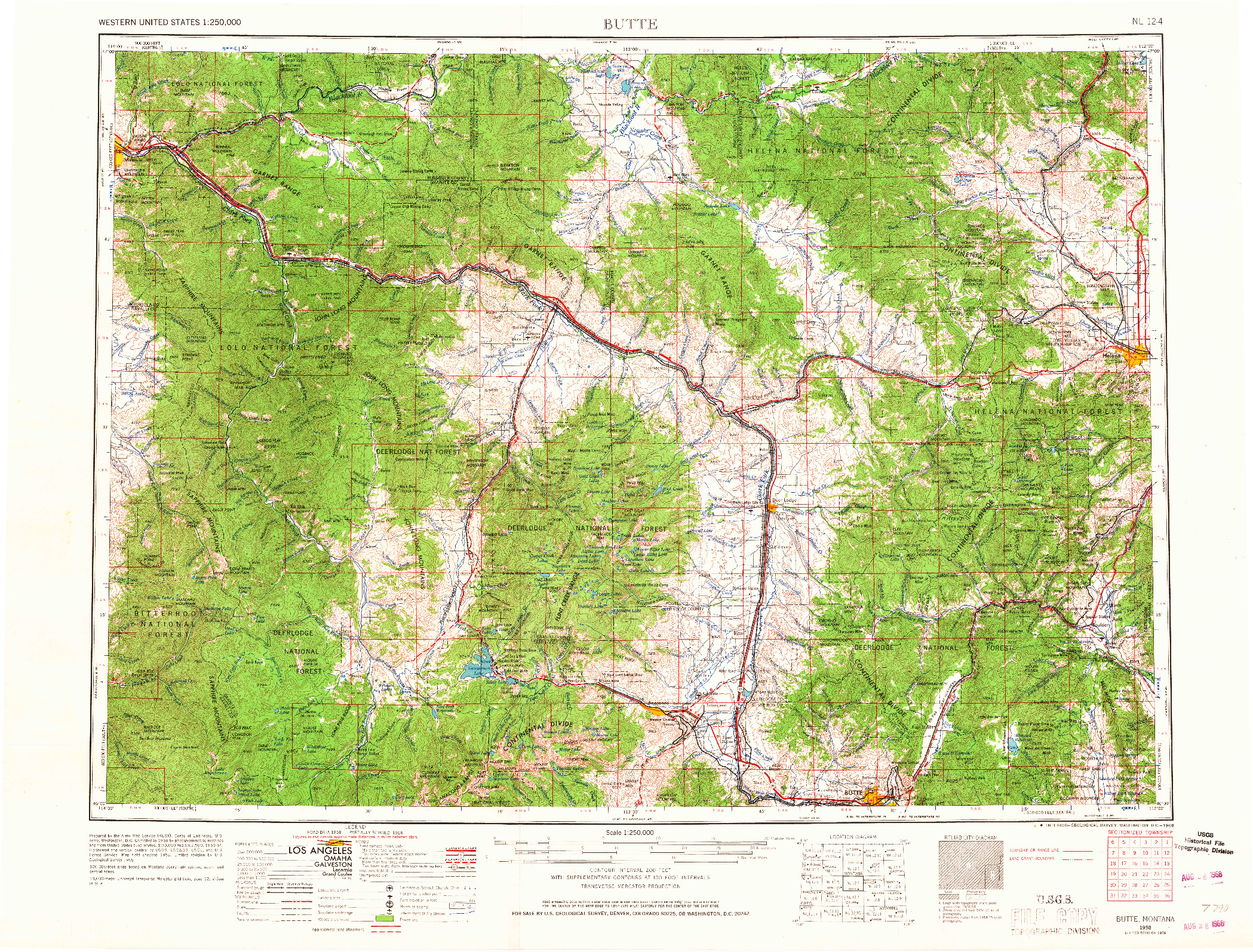 USGS 1:250000-SCALE QUADRANGLE FOR BUTTE, MT 1958