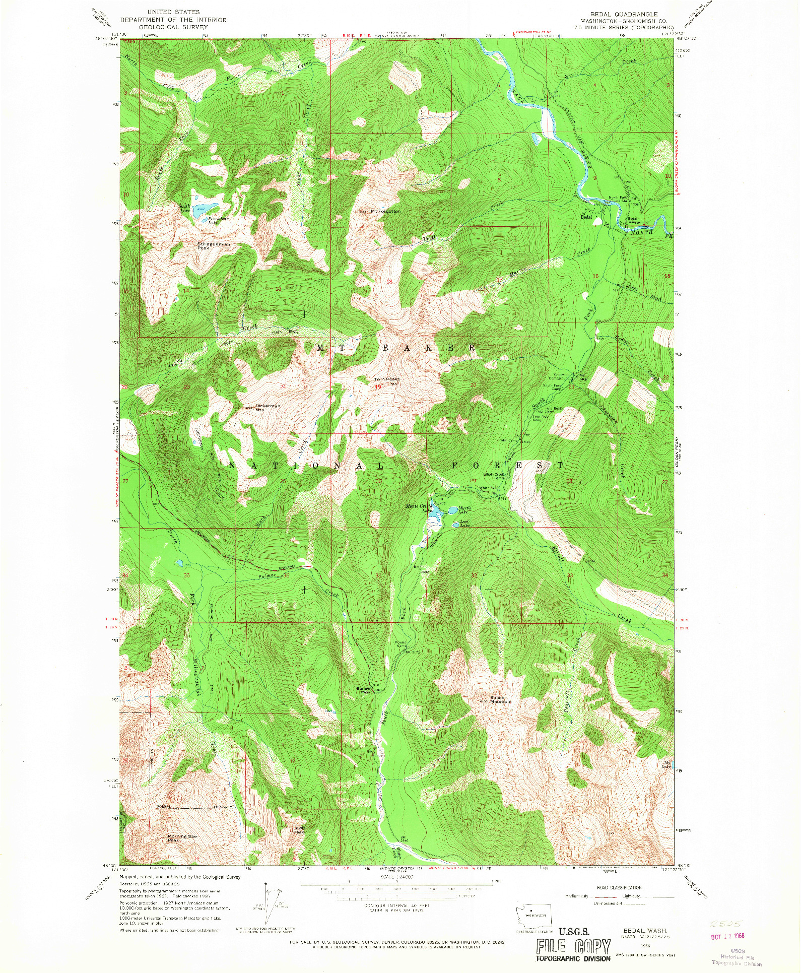 USGS 1:24000-SCALE QUADRANGLE FOR BEDAL, WA 1966
