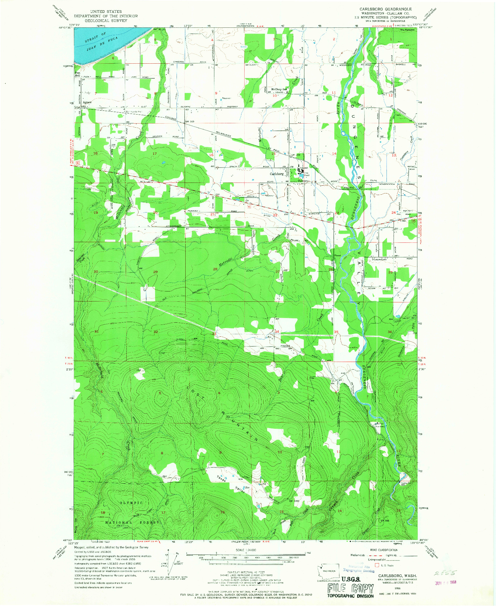 USGS 1:24000-SCALE QUADRANGLE FOR CARLSBORG, WA 1956