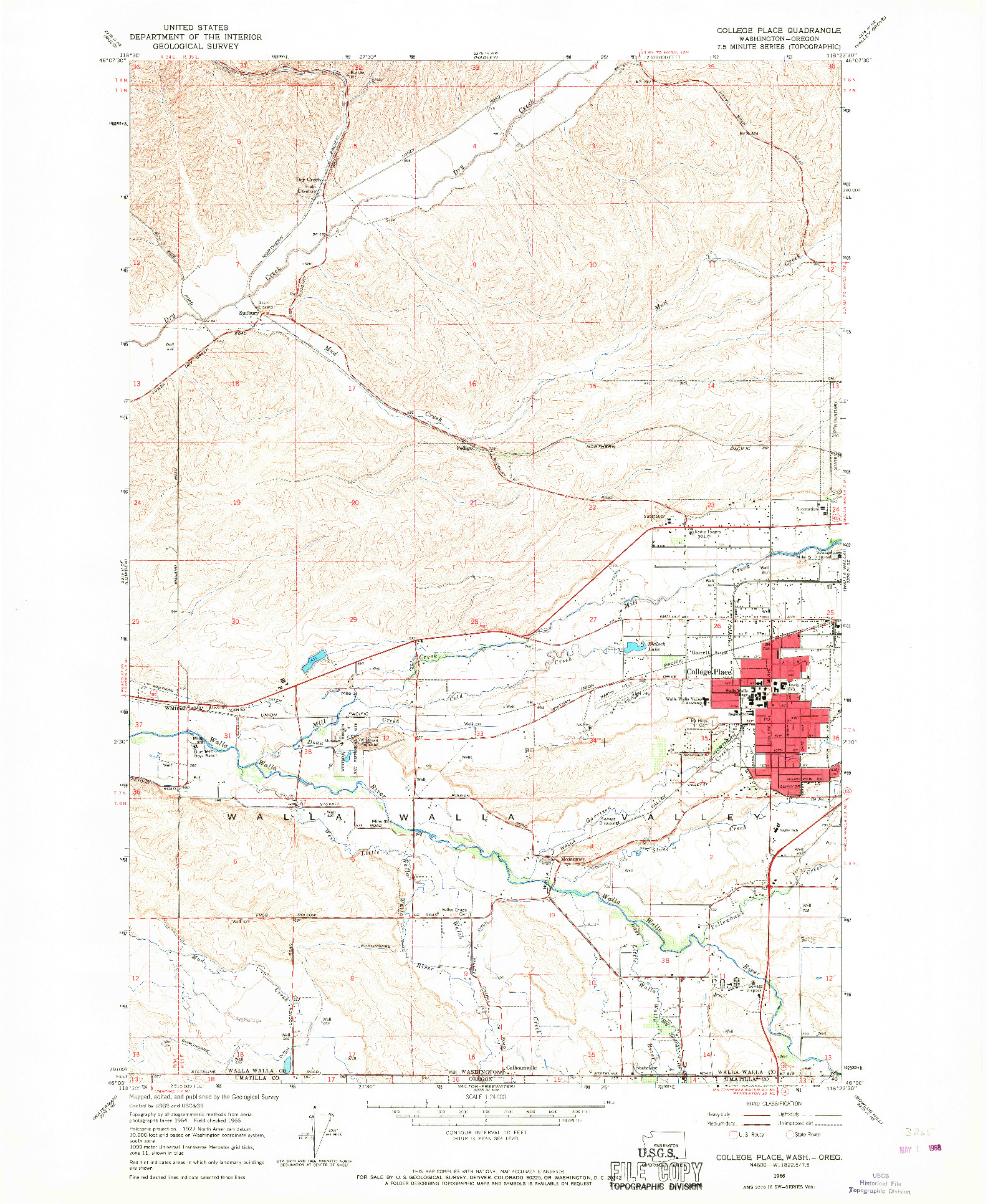 USGS 1:24000-SCALE QUADRANGLE FOR COLLEGE PLACE, WA 1966
