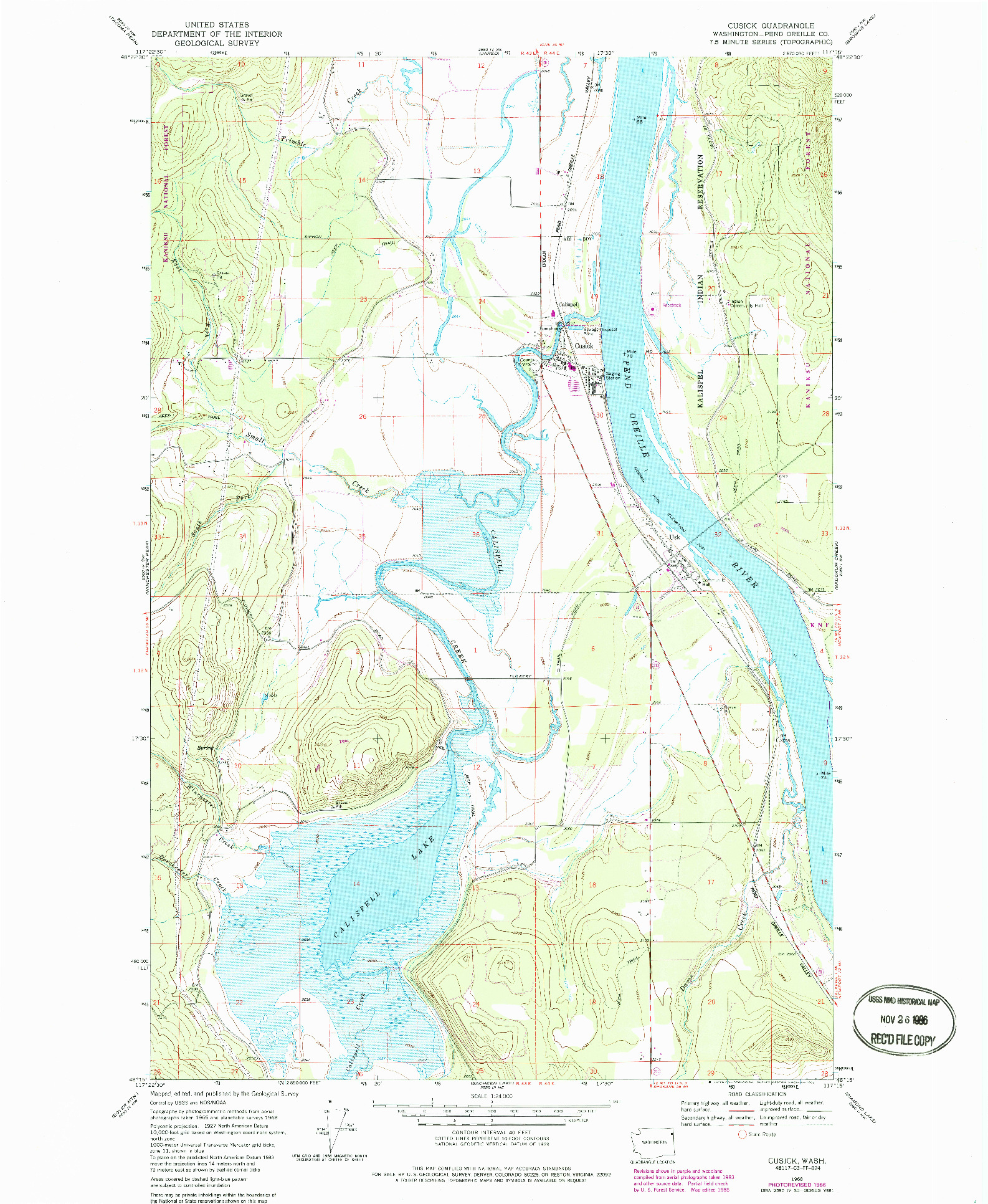 USGS 1:24000-SCALE QUADRANGLE FOR CUSICK, WA 1968