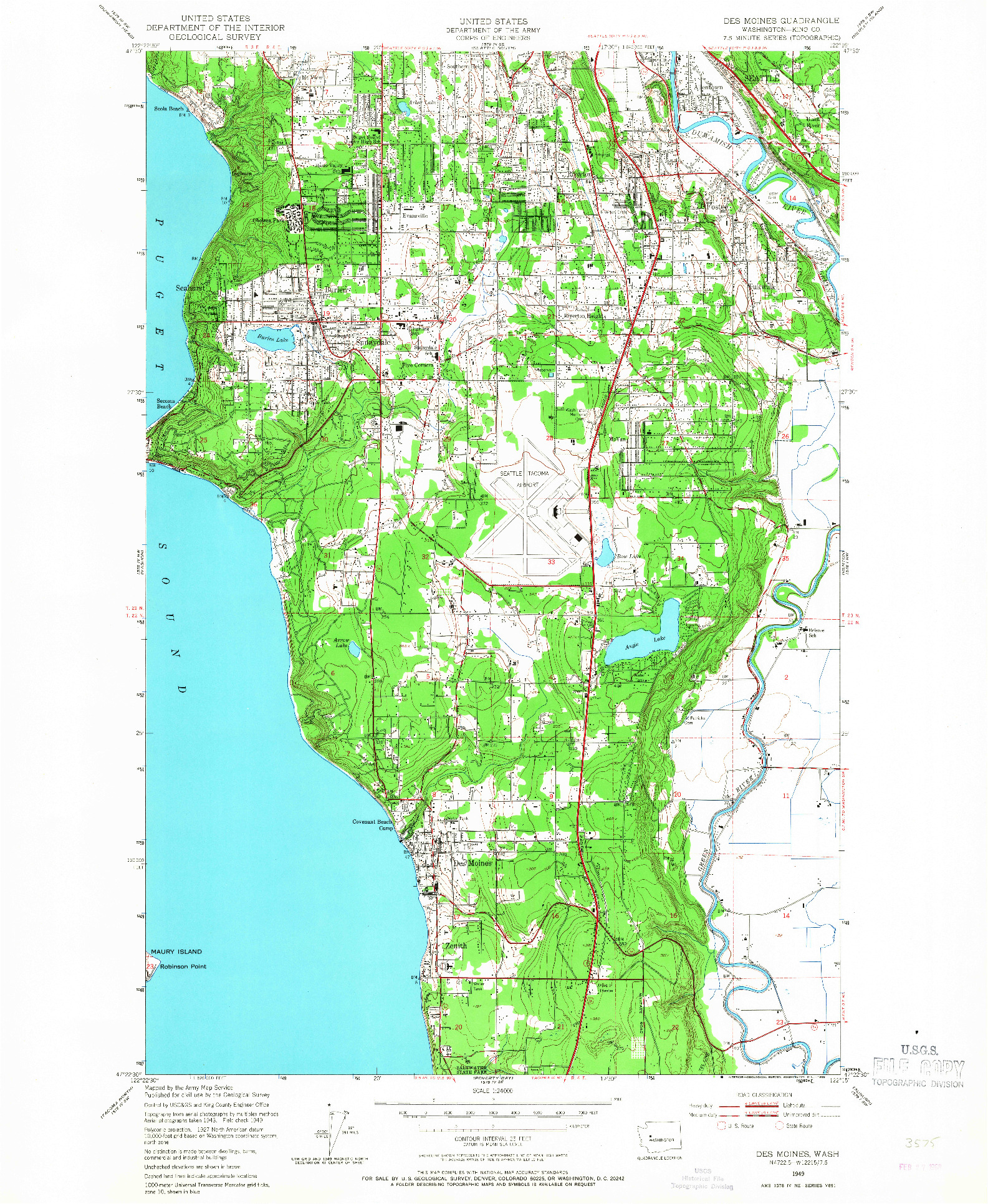 USGS 1:24000-SCALE QUADRANGLE FOR DES MOINES, WA 1949