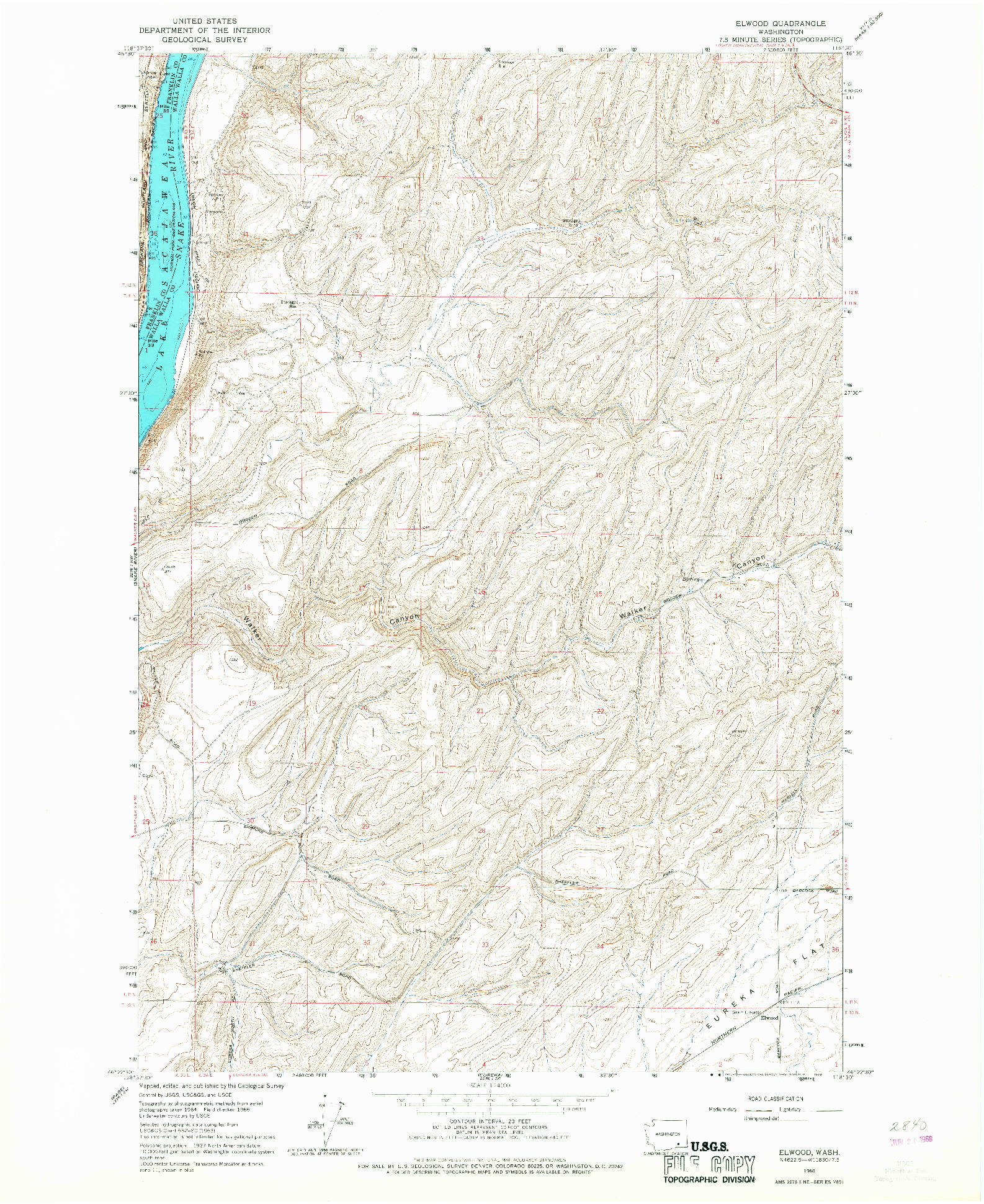 USGS 1:24000-SCALE QUADRANGLE FOR ELWOOD, WA 1966