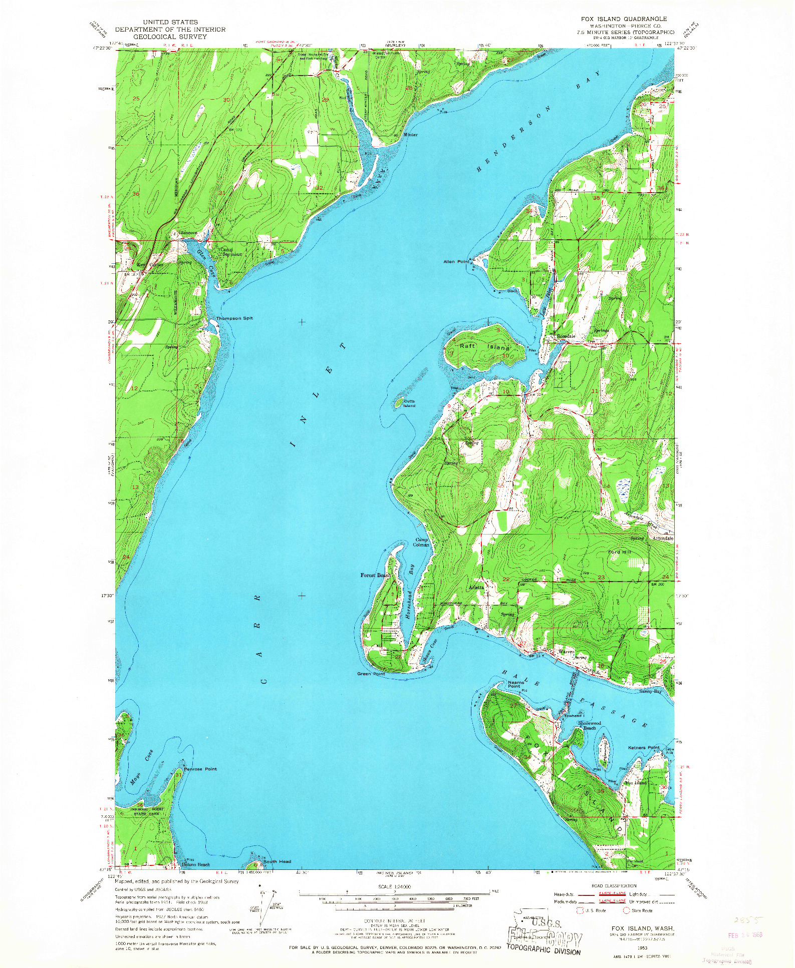 USGS 1:24000-SCALE QUADRANGLE FOR FOX ISLAND, WA 1953