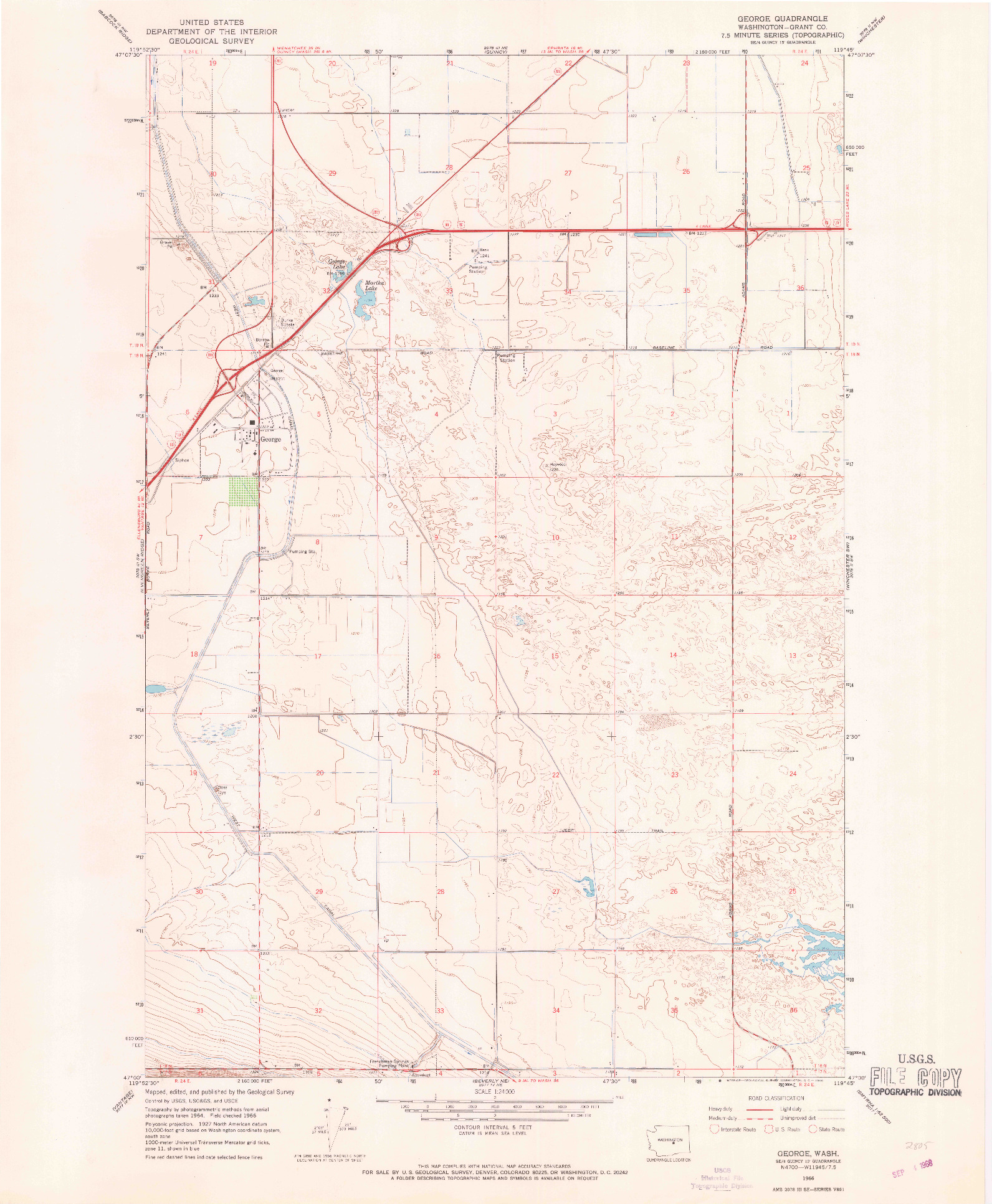USGS 1:24000-SCALE QUADRANGLE FOR GEORGE, WA 1966