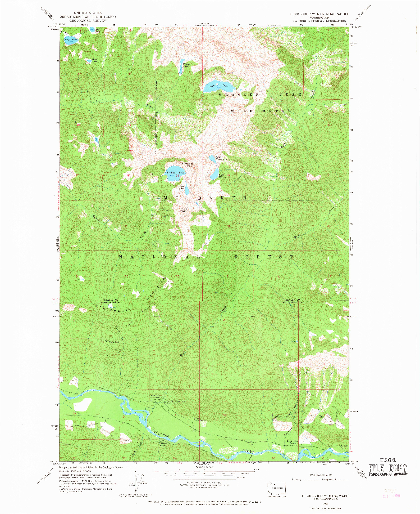 USGS 1:24000-SCALE QUADRANGLE FOR HUCKLEBERRY MTN, WA 1966