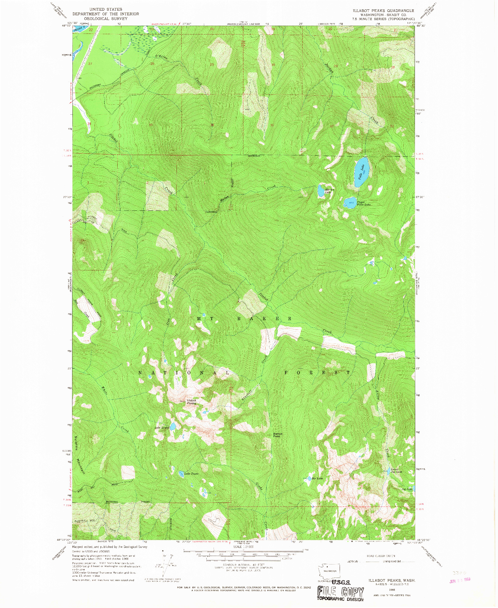 USGS 1:24000-SCALE QUADRANGLE FOR ILLABOT PEAKS, WA 1966