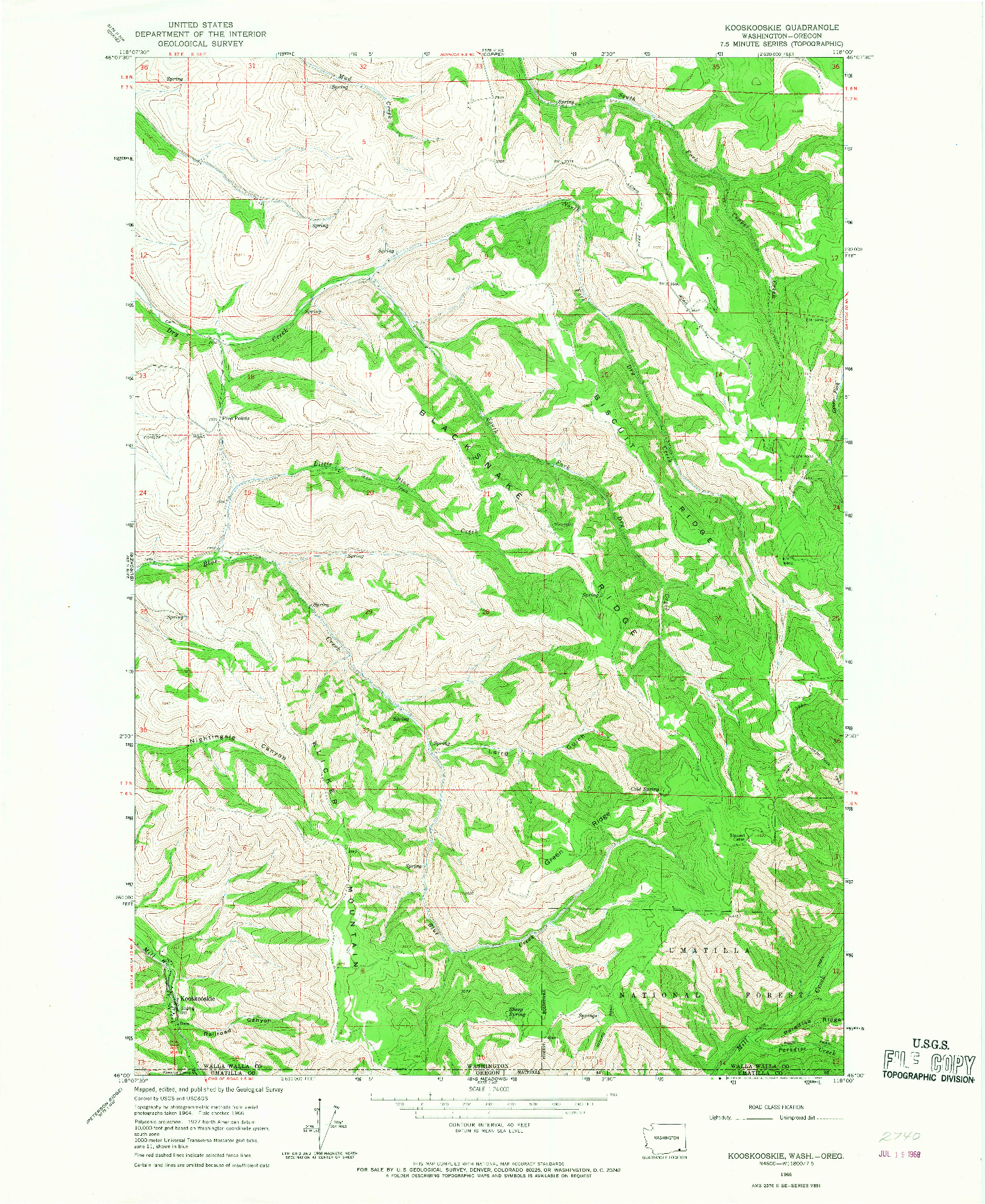 USGS 1:24000-SCALE QUADRANGLE FOR KOOSKOOSKIE, WA 1966