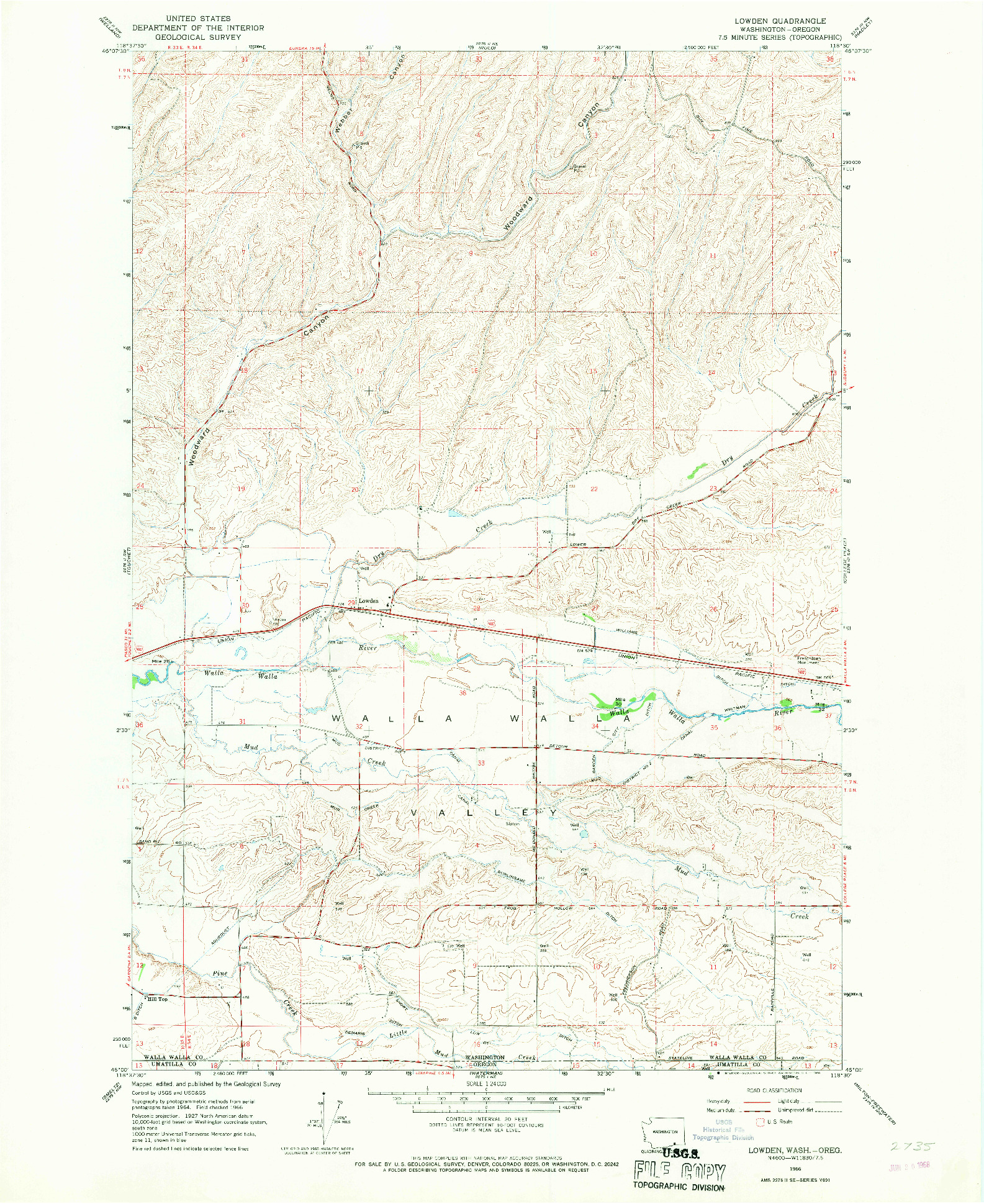 USGS 1:24000-SCALE QUADRANGLE FOR LOWDEN, WA 1966