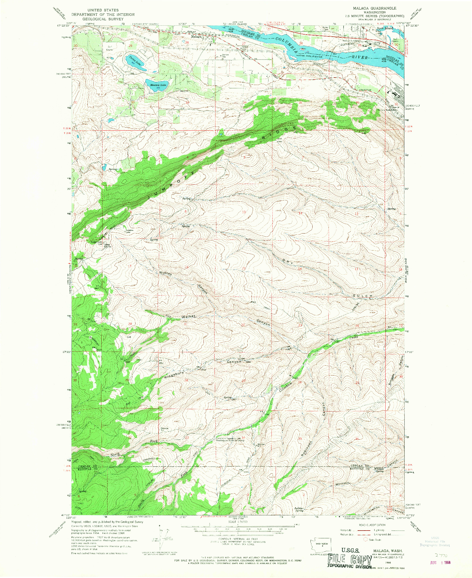 USGS 1:24000-SCALE QUADRANGLE FOR MALAGA, WA 1966