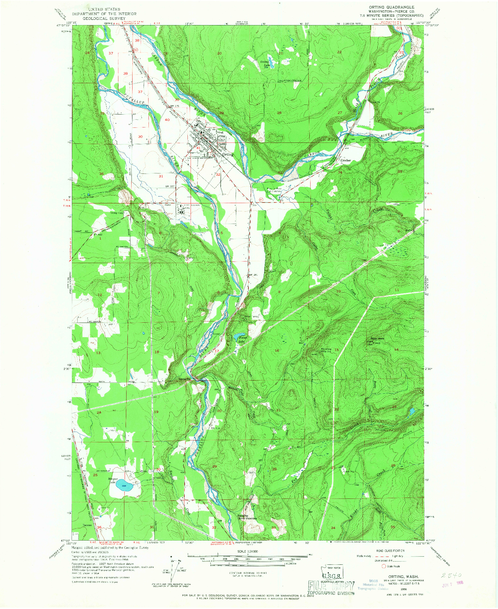 USGS 1:24000-SCALE QUADRANGLE FOR ORTING, WA 1956