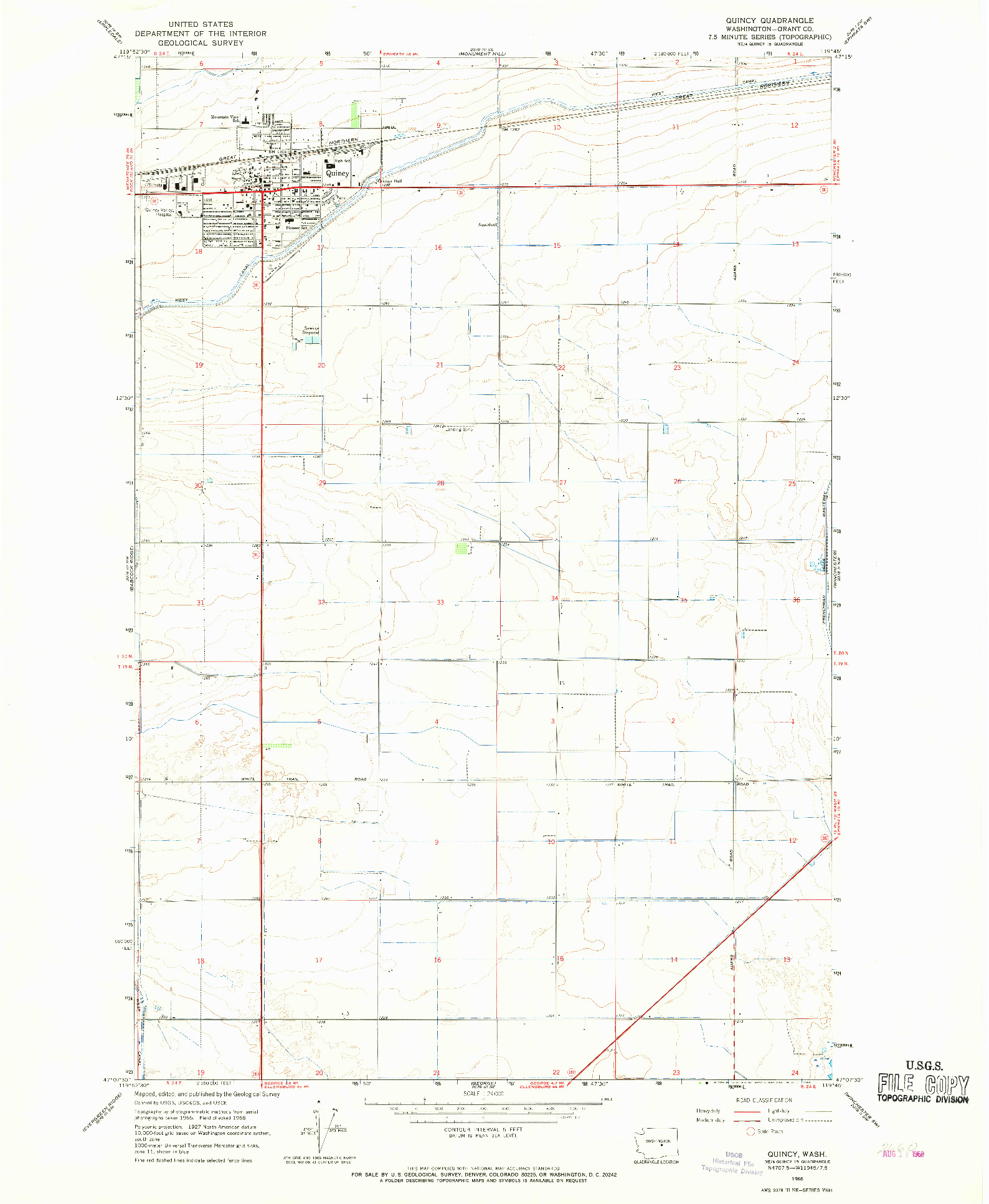 USGS 1:24000-SCALE QUADRANGLE FOR QUINCY, WA 1966