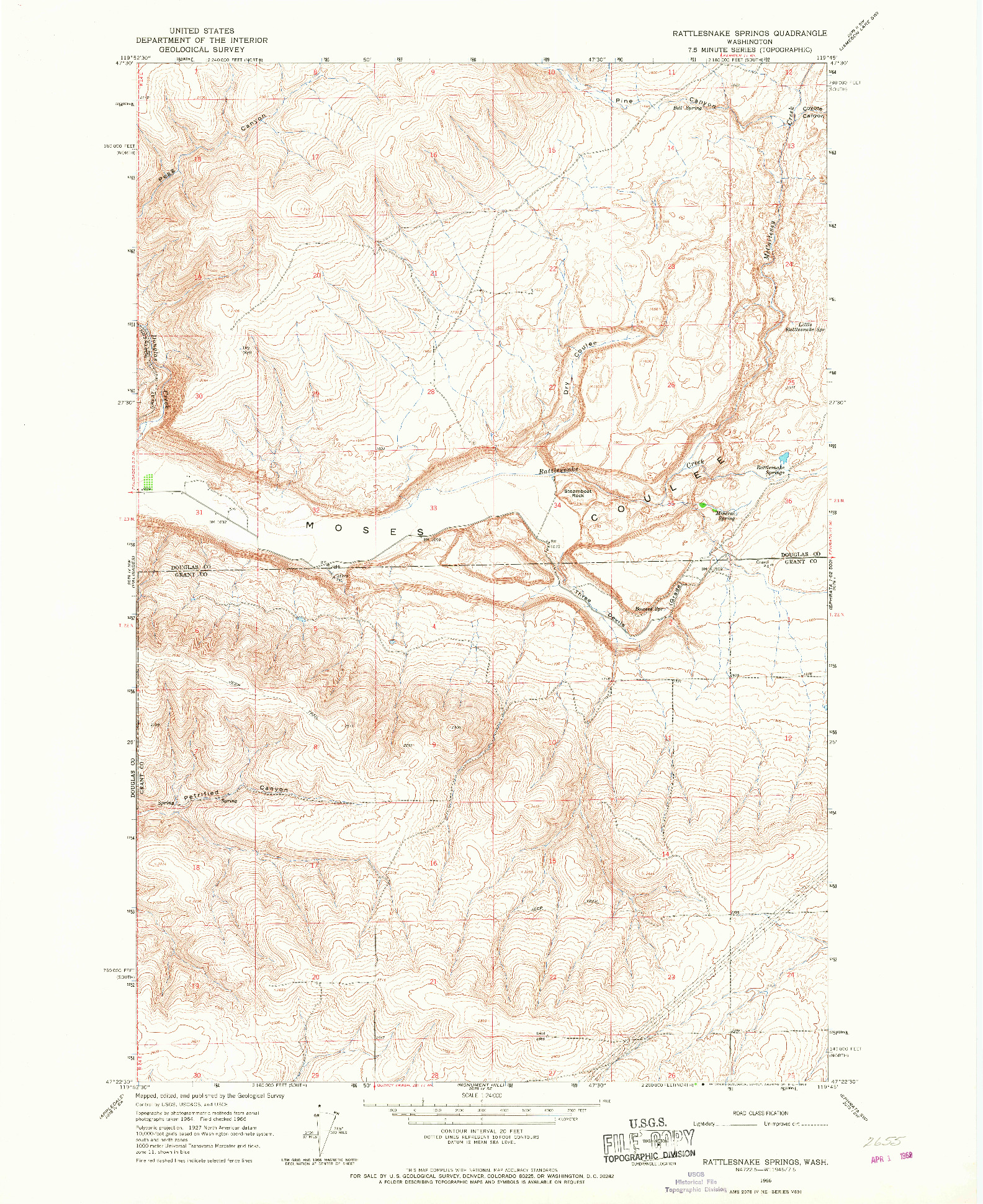USGS 1:24000-SCALE QUADRANGLE FOR RATTLESNAKE SPRINGS, WA 1966
