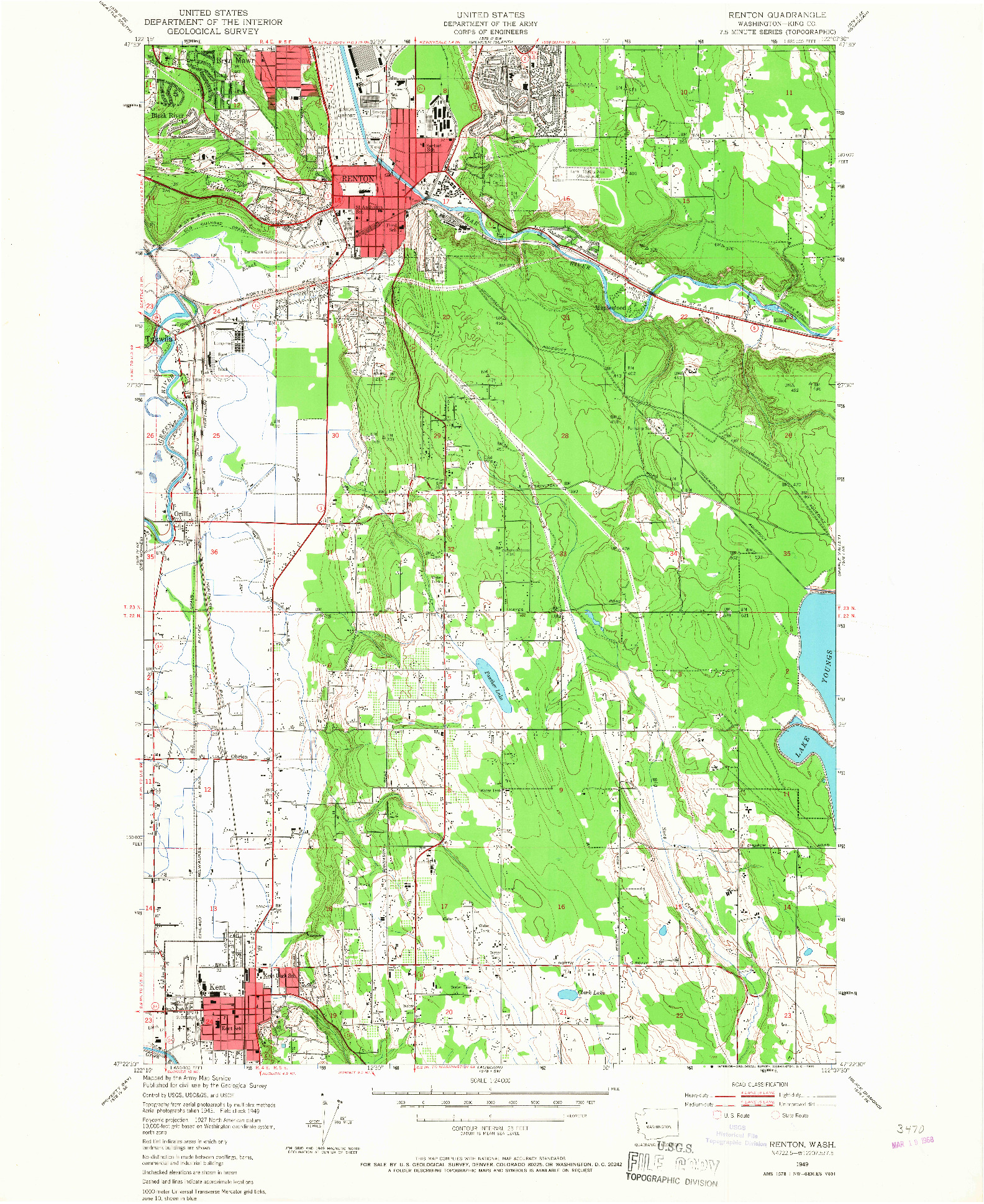 USGS 1:24000-SCALE QUADRANGLE FOR RENTON, WA 1949