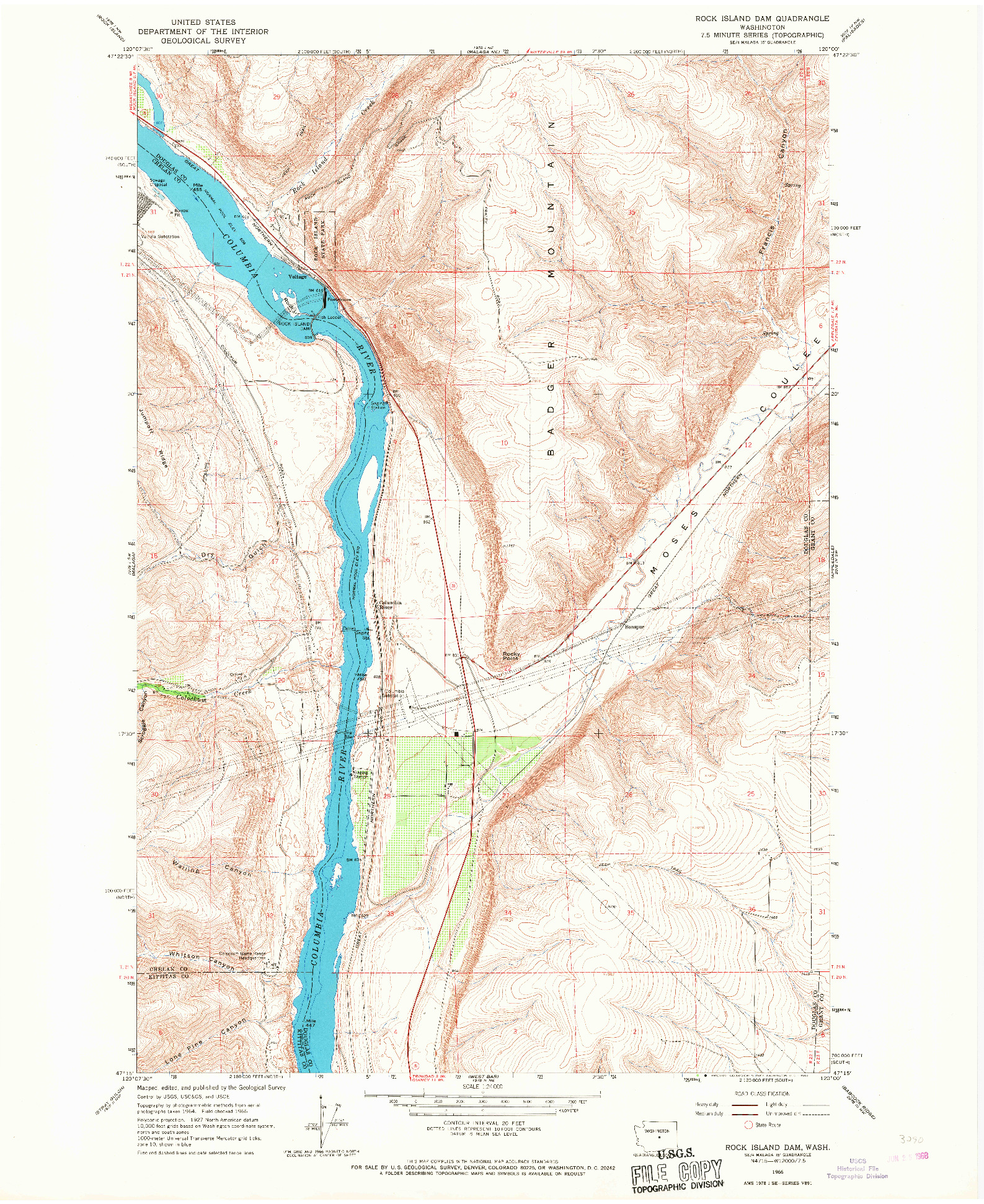 USGS 1:24000-SCALE QUADRANGLE FOR ROCK ISLAND DAM, WA 1966