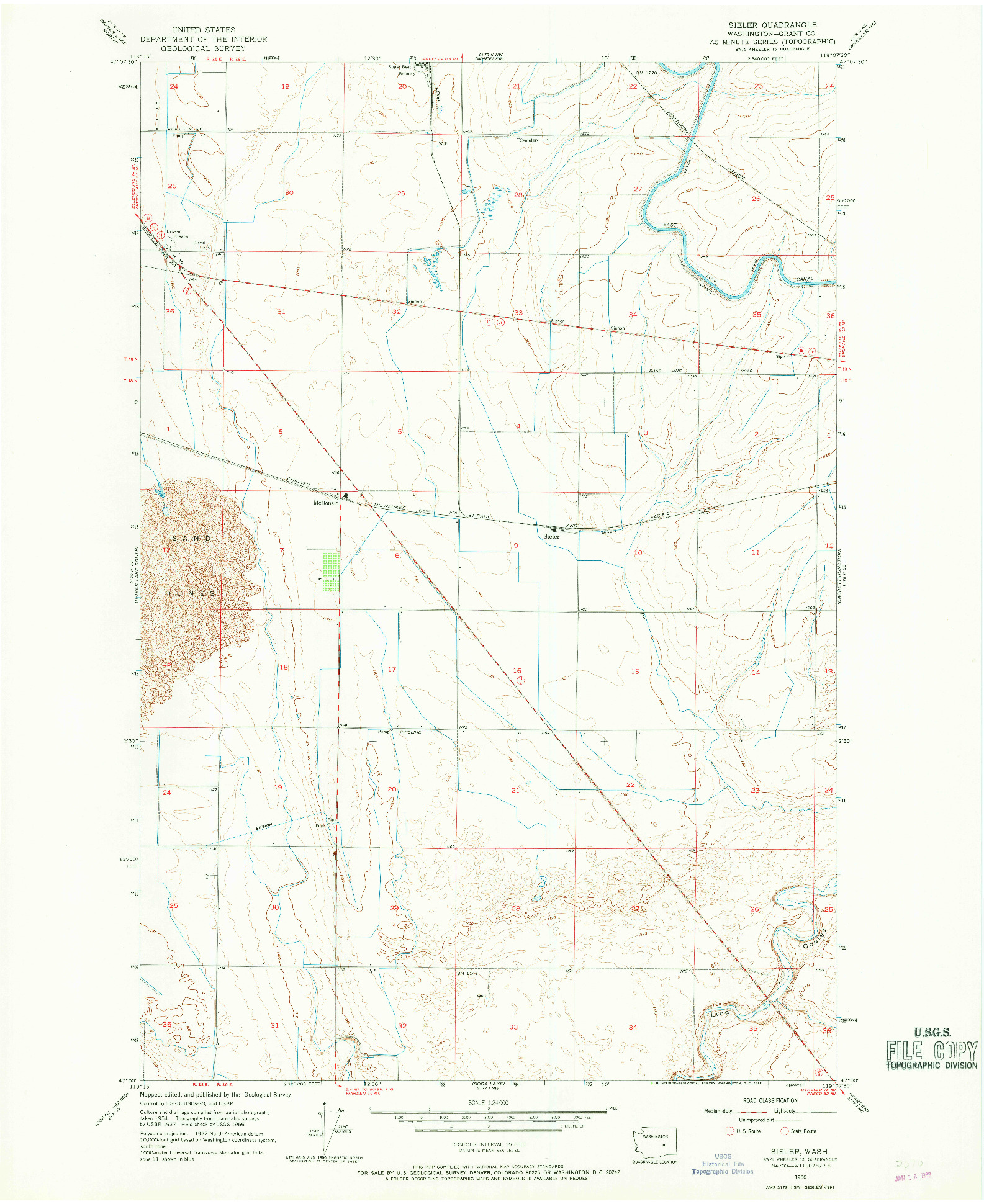 USGS 1:24000-SCALE QUADRANGLE FOR SIELER, WA 1956