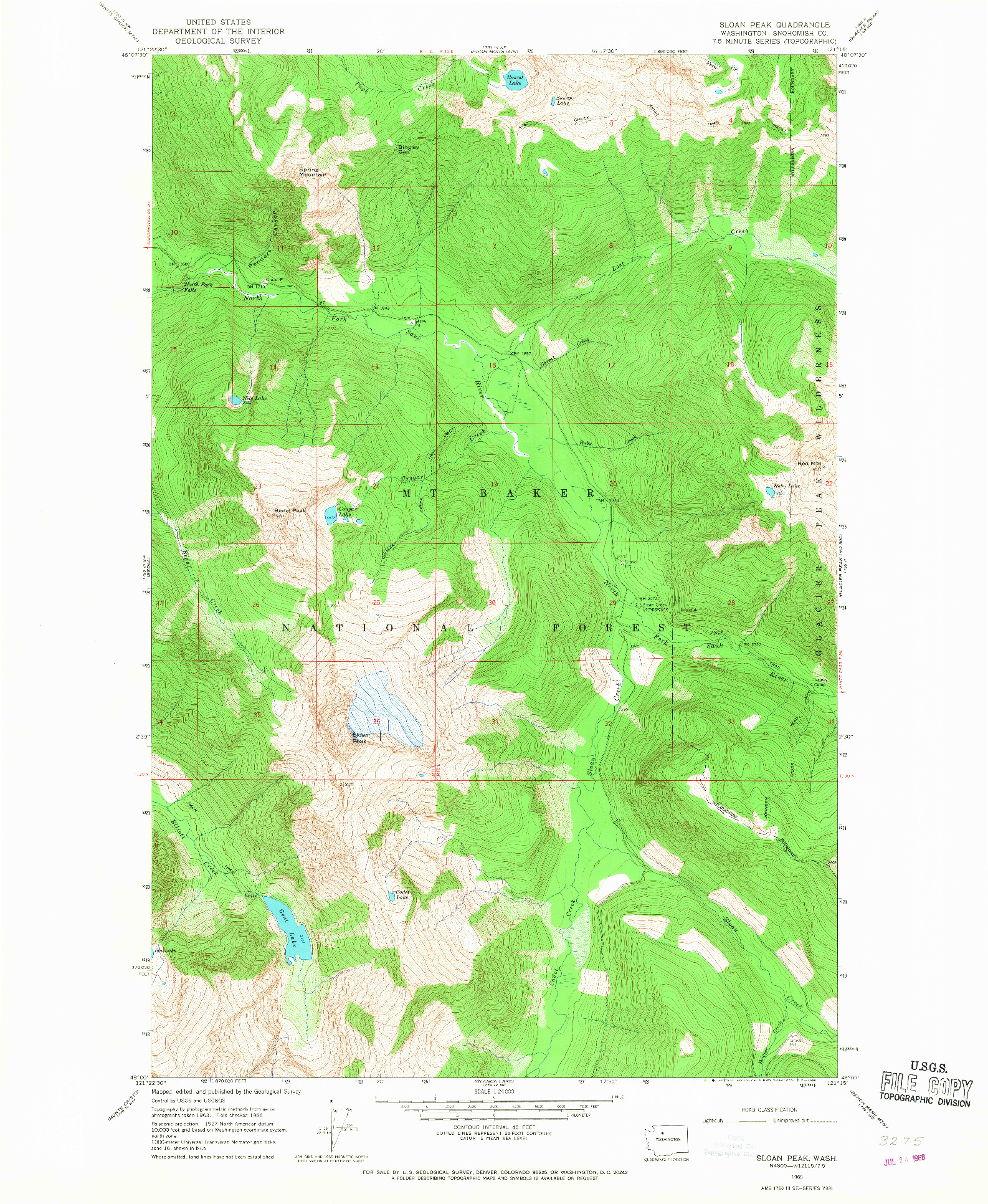 USGS 1:24000-SCALE QUADRANGLE FOR SLOAN PEAK, WA 1966