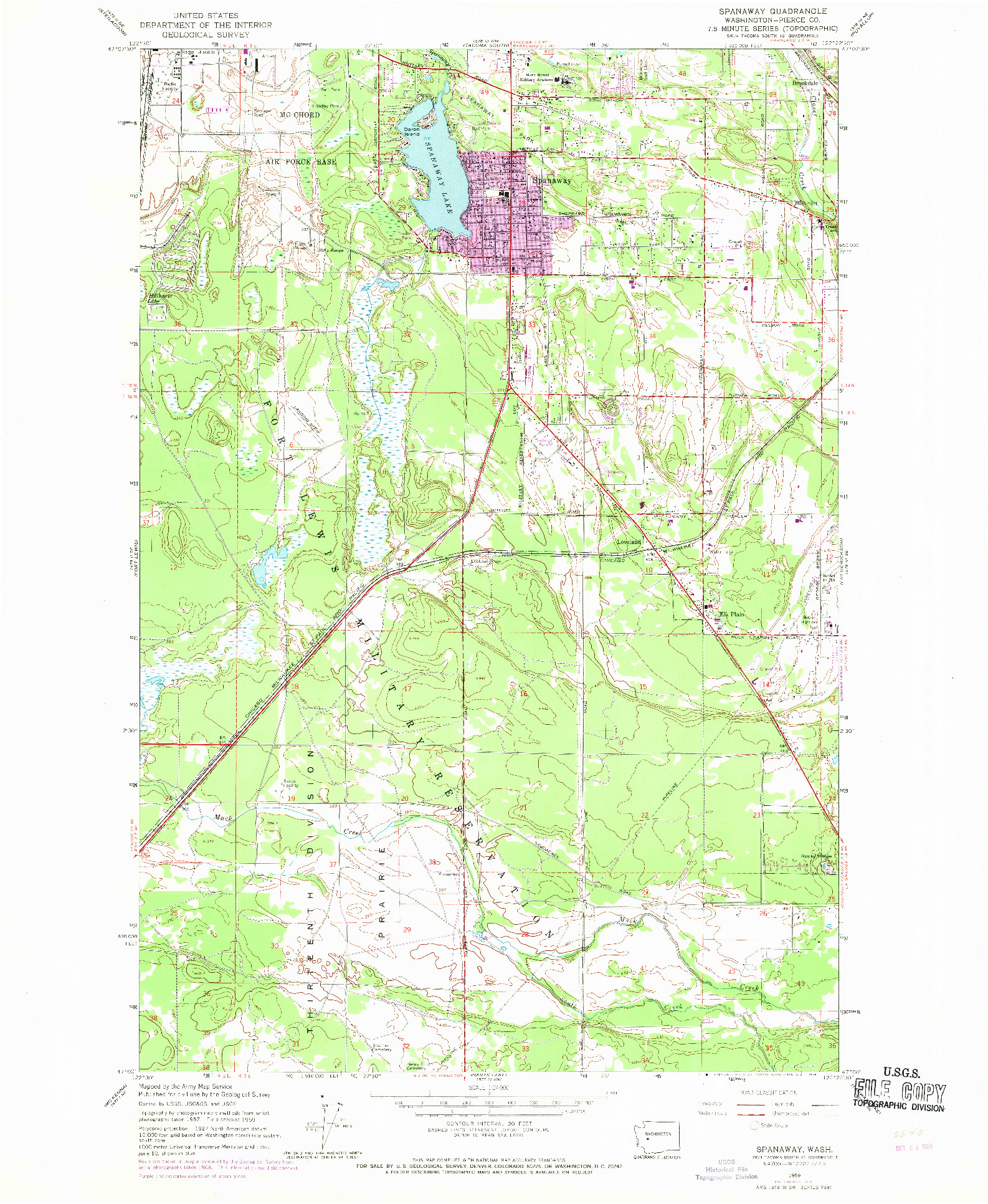 USGS 1:24000-SCALE QUADRANGLE FOR SPANAWAY, WA 1959