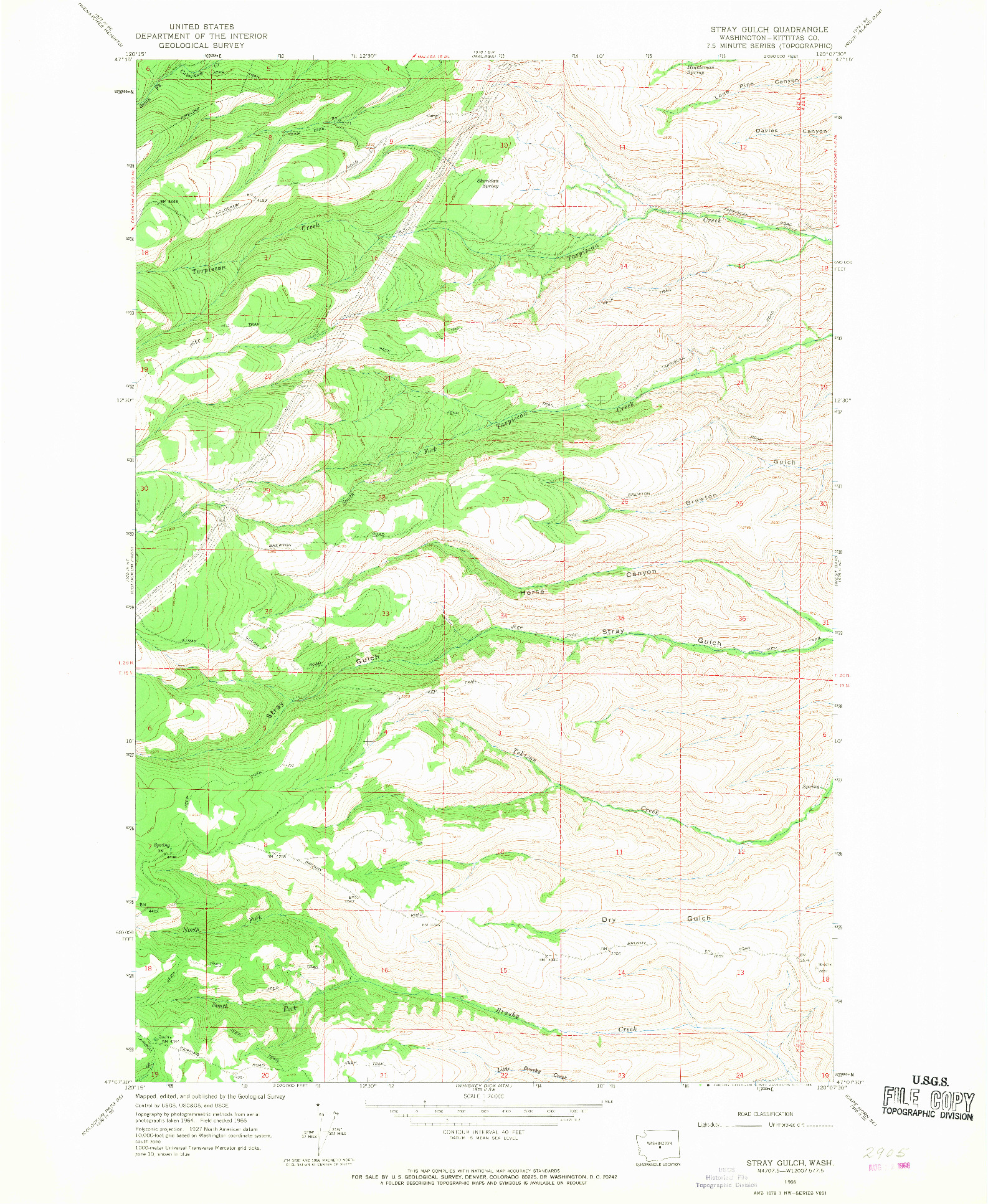 USGS 1:24000-SCALE QUADRANGLE FOR STRAY GULCH, WA 1966