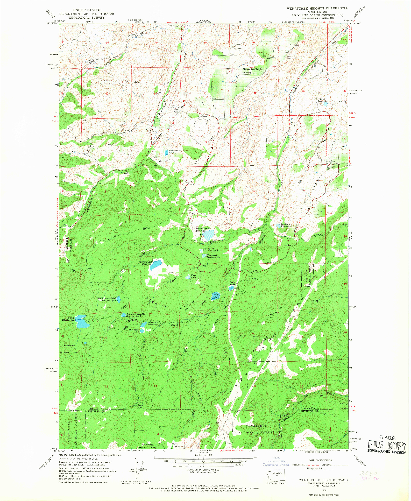 USGS 1:24000-SCALE QUADRANGLE FOR WENATCHEE HEIGHTS, WA 1966