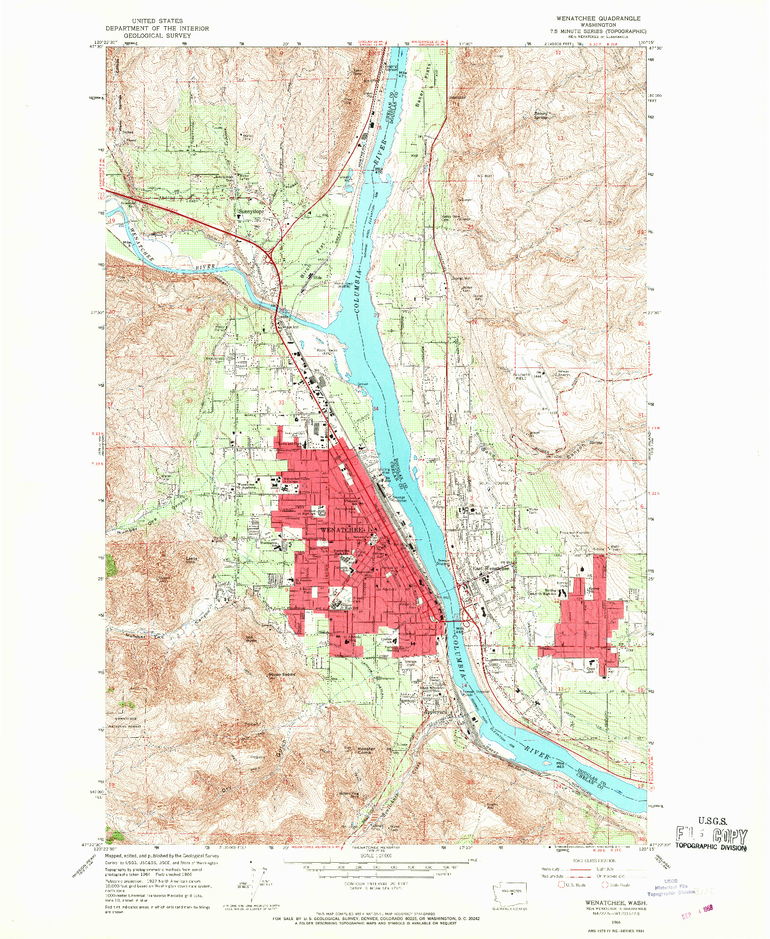 USGS 1:24000-SCALE QUADRANGLE FOR WENATCHEE, WA 1966