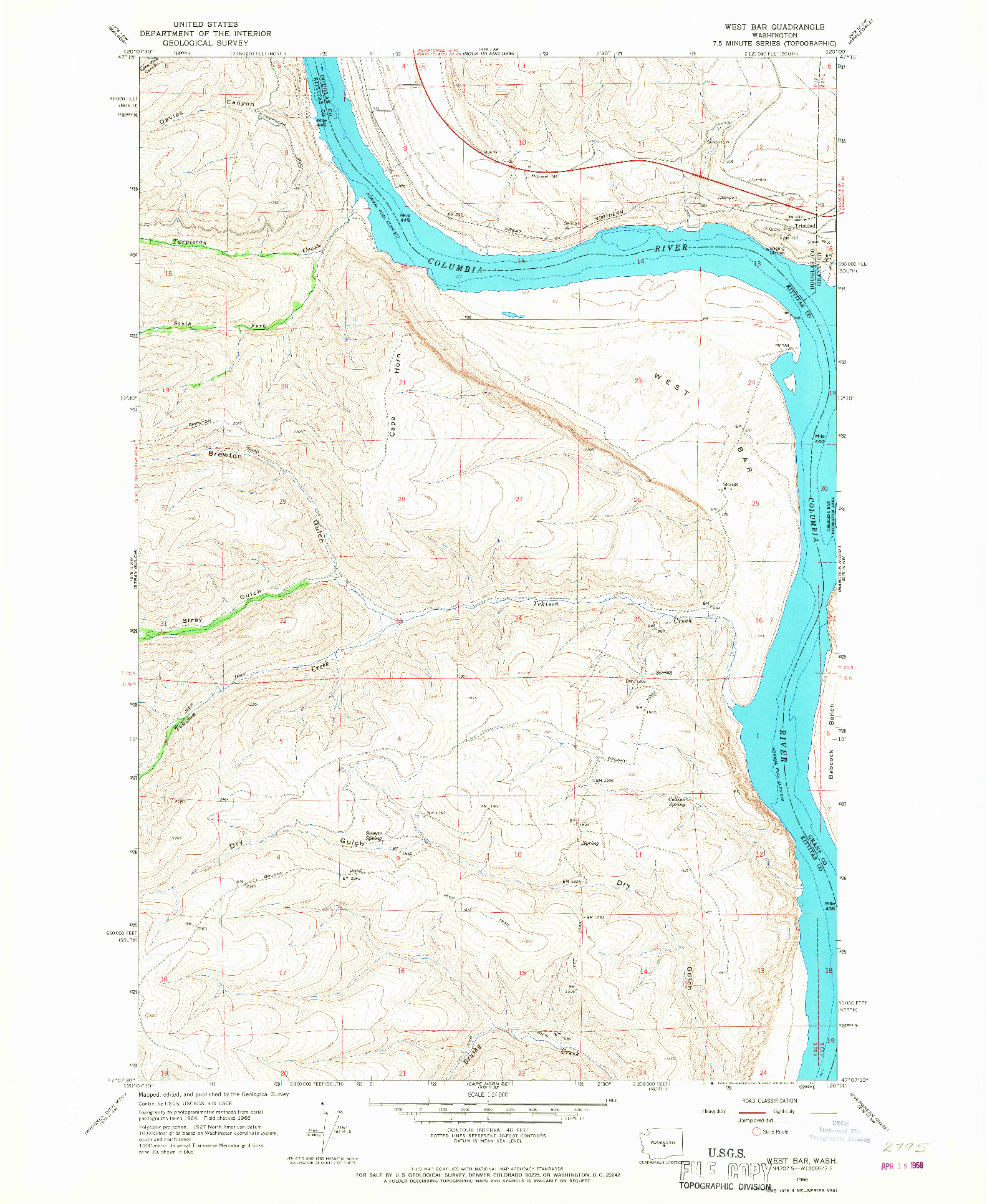 USGS 1:24000-SCALE QUADRANGLE FOR WEST BAR, WA 1966