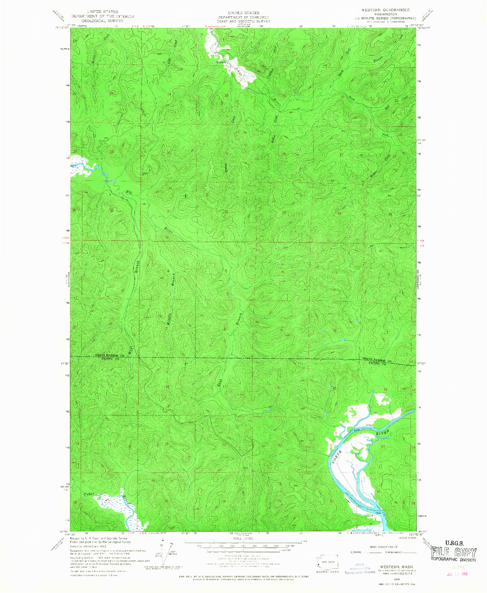 USGS 1:24000-SCALE QUADRANGLE FOR WESTERN, WA 1956