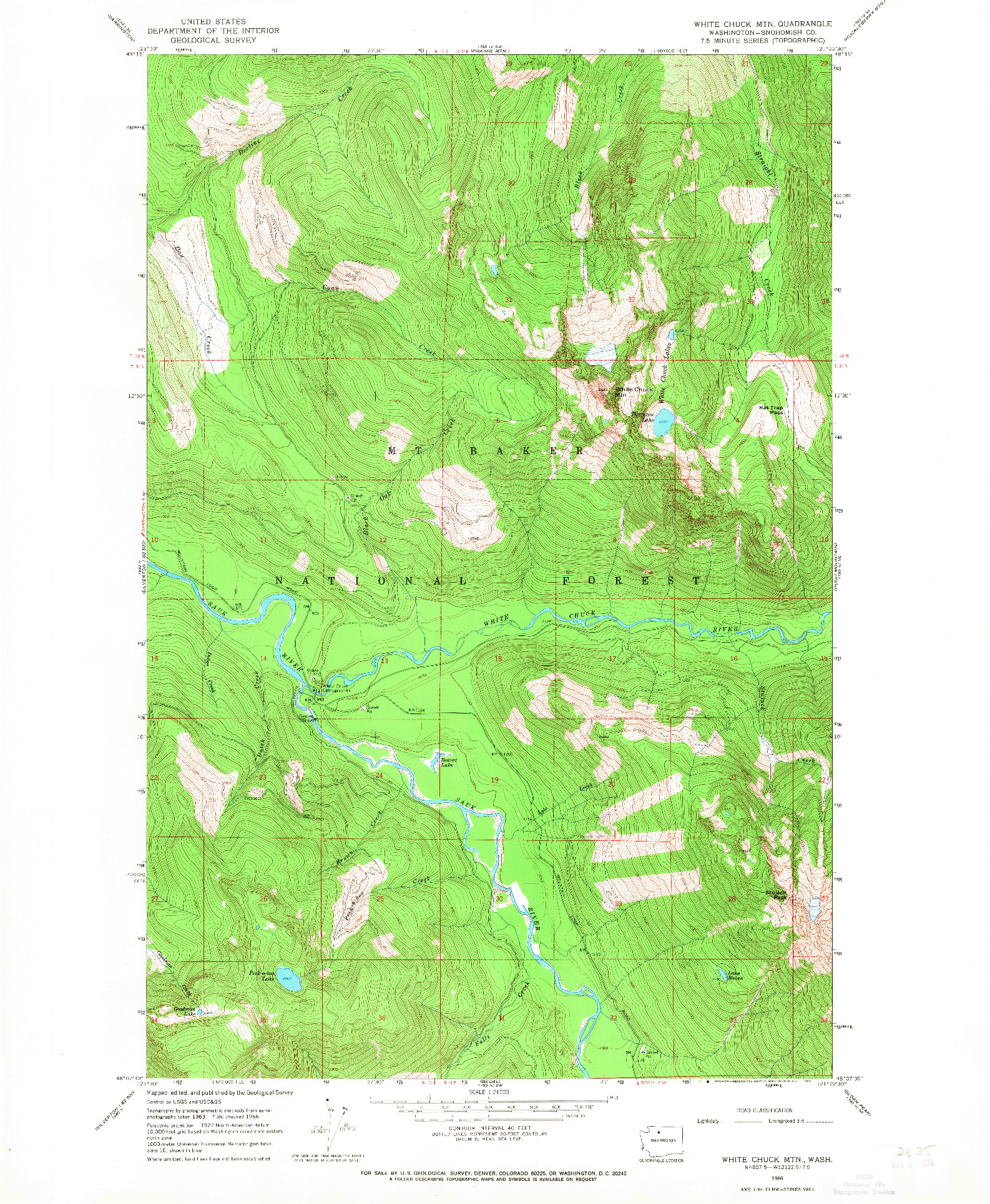 USGS 1:24000-SCALE QUADRANGLE FOR WHITE CHUCK MTN., WA 1966