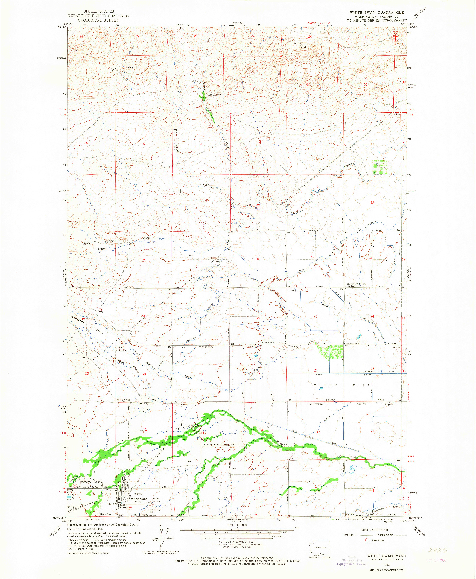 USGS 1:24000-SCALE QUADRANGLE FOR WHITE SWAN, WA 1958