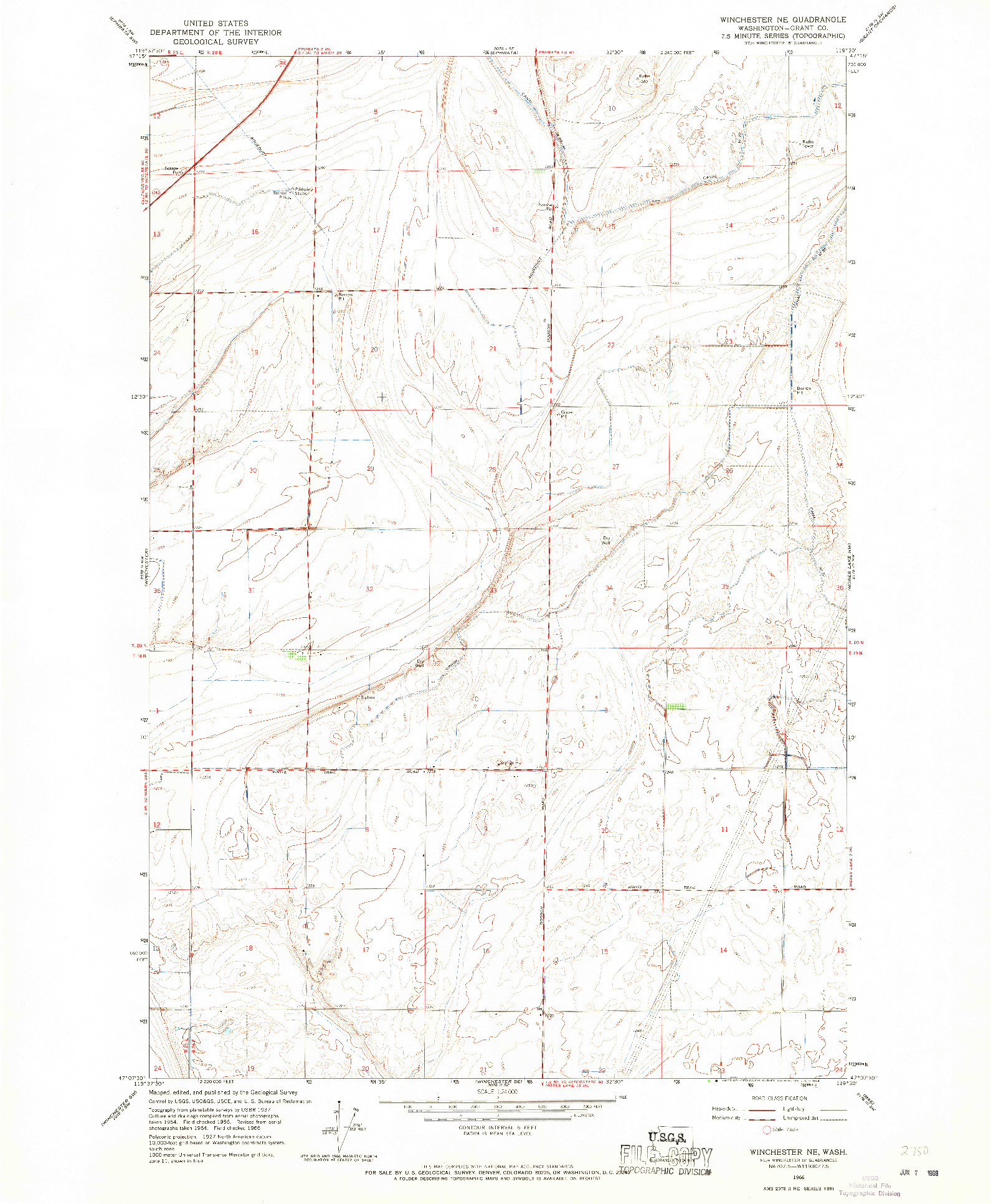 USGS 1:24000-SCALE QUADRANGLE FOR WINCHESTER NE, WA 1966