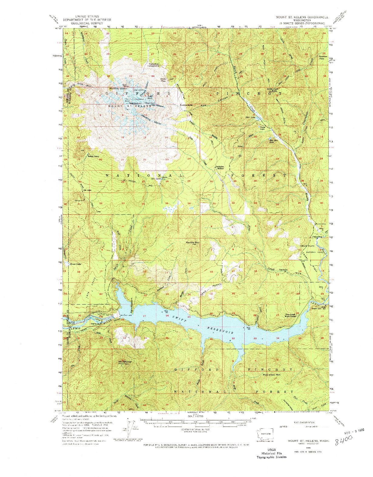 USGS 1:62500-SCALE QUADRANGLE FOR MT ST. HELENS, WA 1958