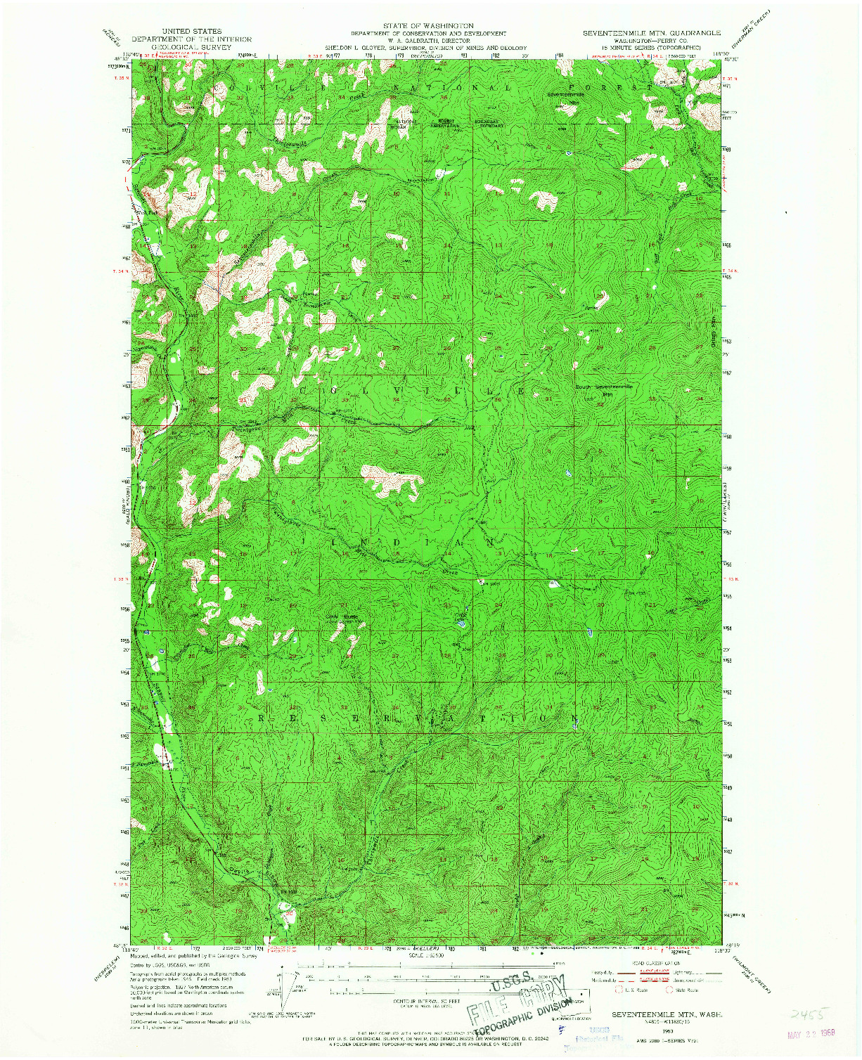 USGS 1:62500-SCALE QUADRANGLE FOR SEVENTEENMILE MTN., WA 1953