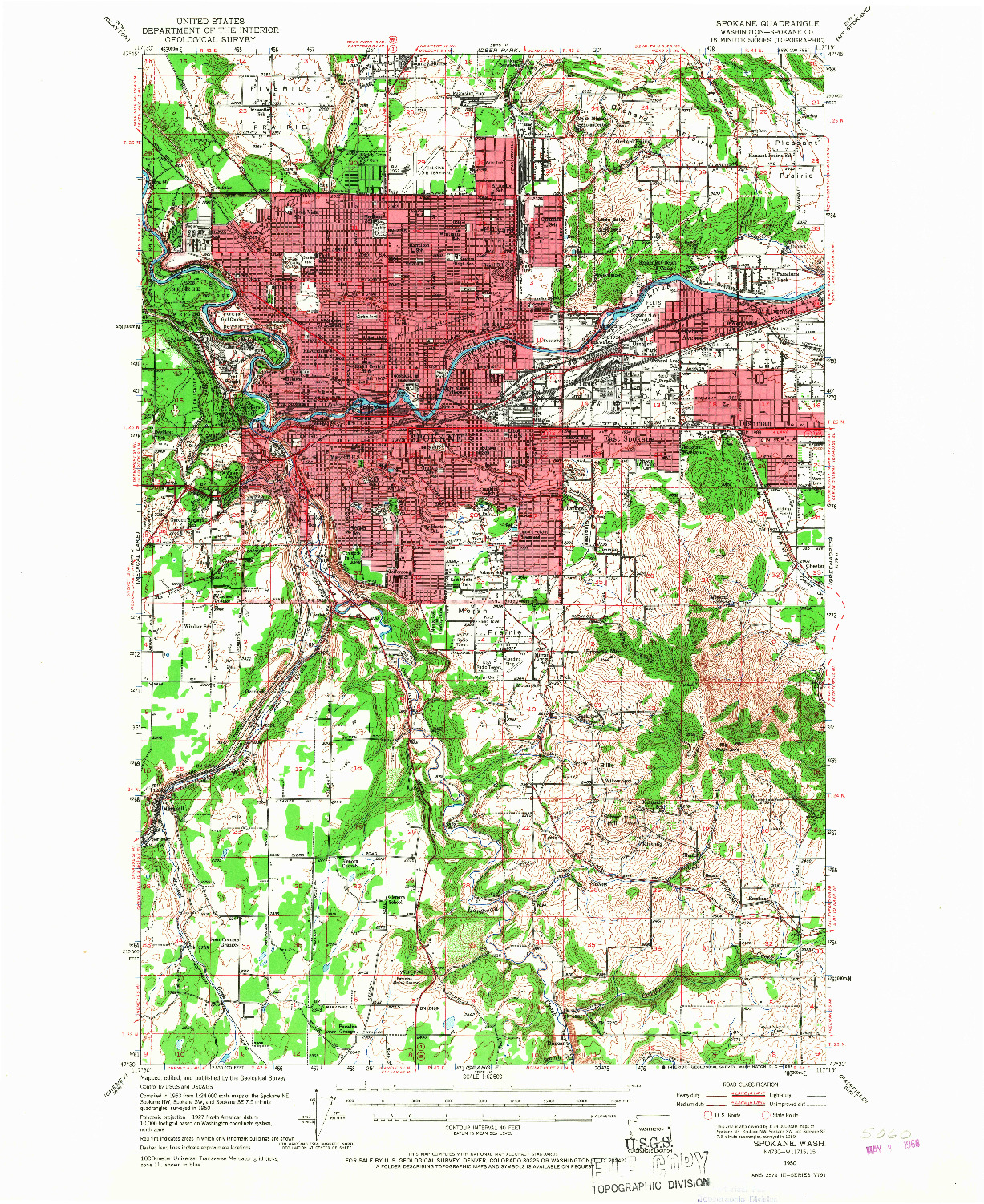 USGS 1:62500-SCALE QUADRANGLE FOR SPOKANE, WA 1950