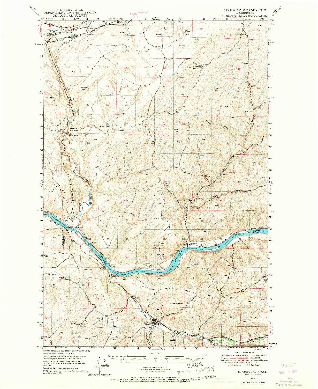 USGS 1:62500-SCALE QUADRANGLE FOR STARBUCK, WA 1948