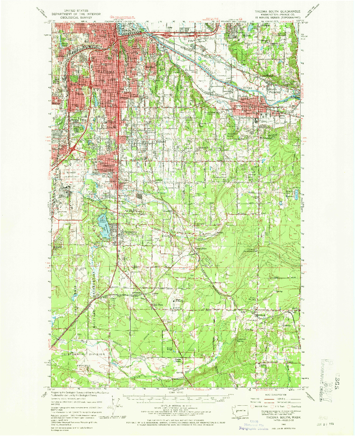 USGS 1:62500-SCALE QUADRANGLE FOR TACOMA SOUTH, WA 1961