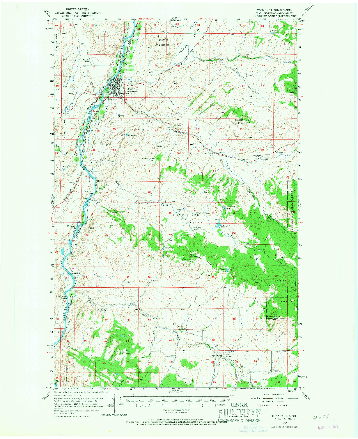 USGS 1:62500-SCALE QUADRANGLE FOR TONASKET, WA 1957