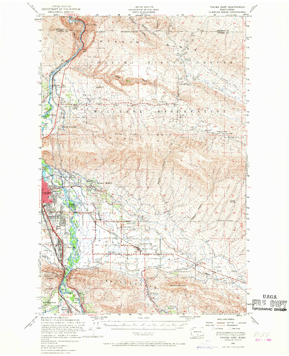 USGS 1:62500-SCALE QUADRANGLE FOR YAKIMA EAST, WA 1953