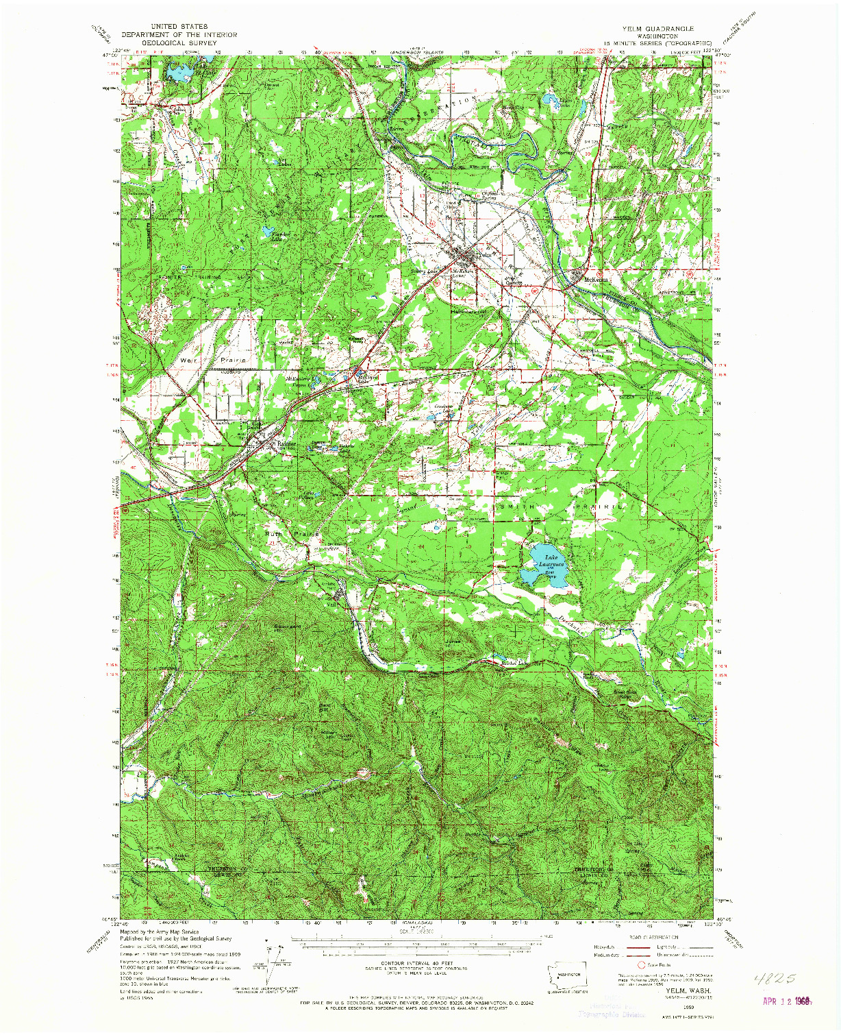 USGS 1:62500-SCALE QUADRANGLE FOR YELM, WA 1959