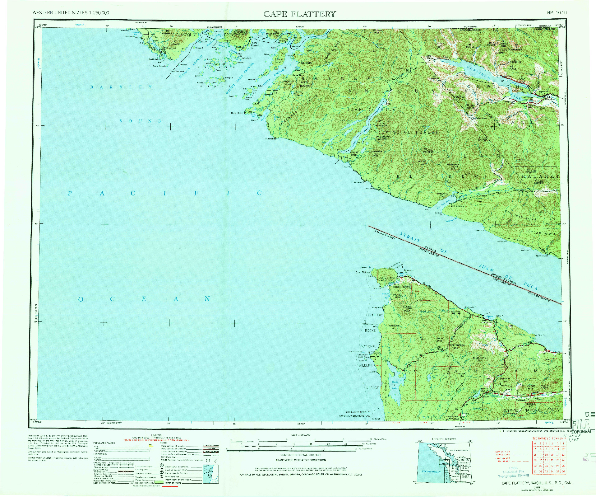 USGS 1:250000-SCALE QUADRANGLE FOR CAPE FLATTERY, WA 1953