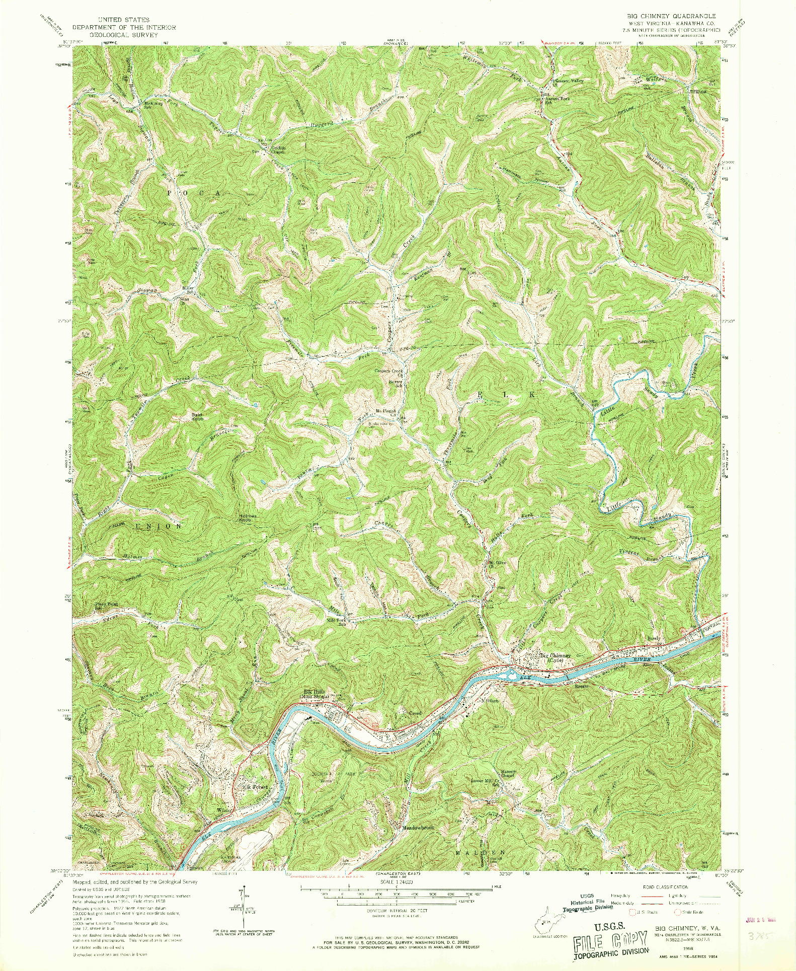 USGS 1:24000-SCALE QUADRANGLE FOR BIG CHIMNEY, WV 1958